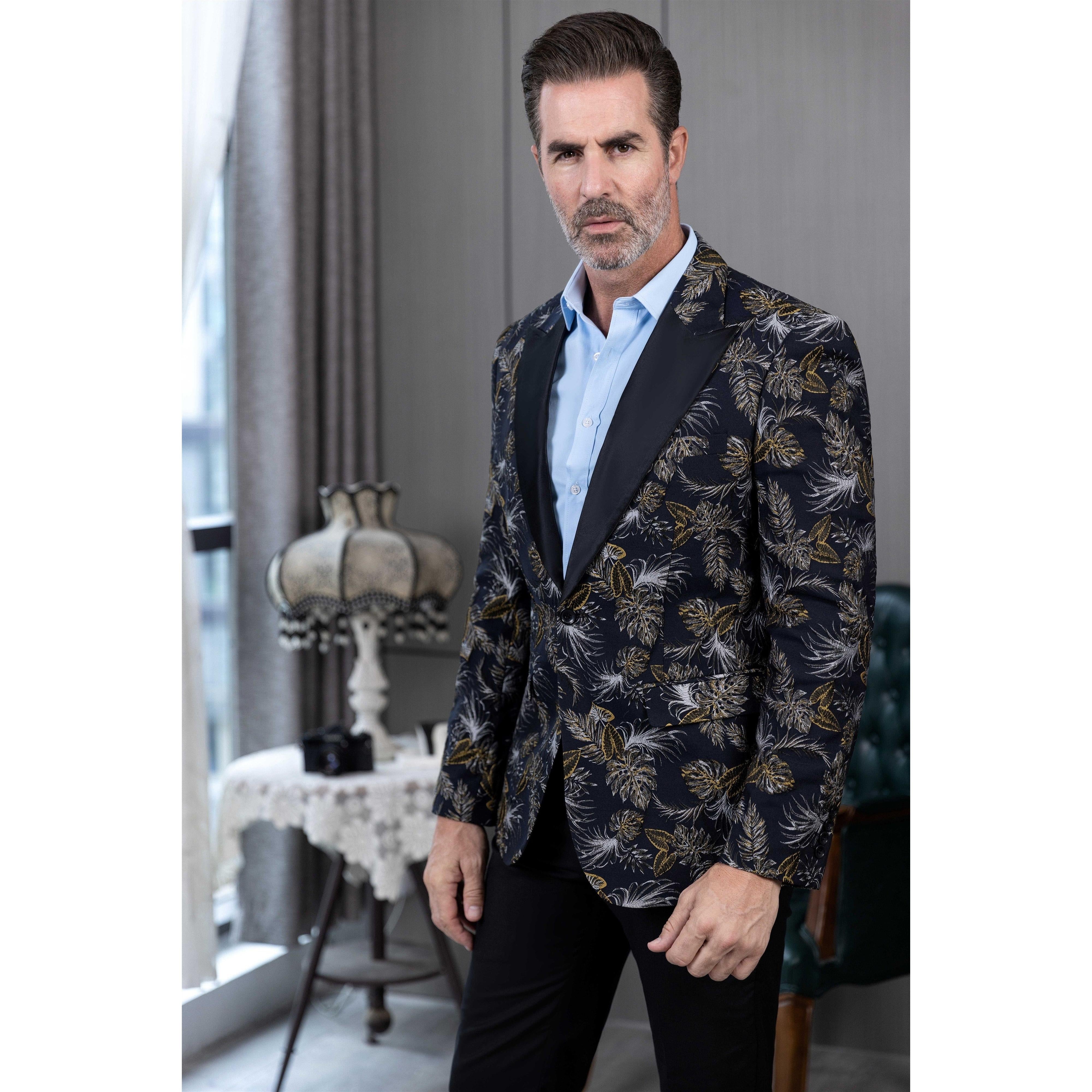 ceehuteey Men's Suit Patterned Peak lapel 2 Piece Business Tuxedos