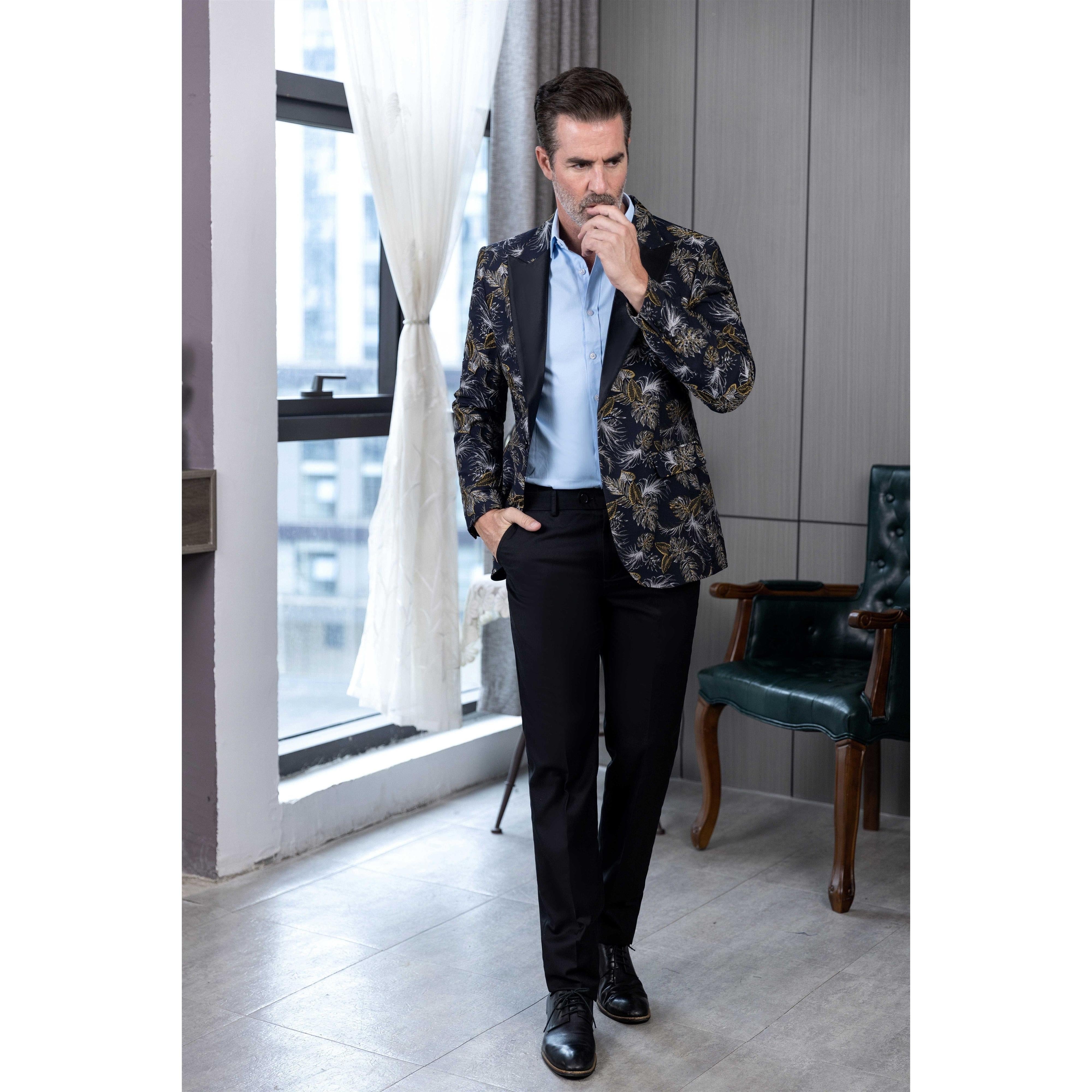 ceehuteey Men's Suit Patterned Peak lapel 2 Piece Business Tuxedos