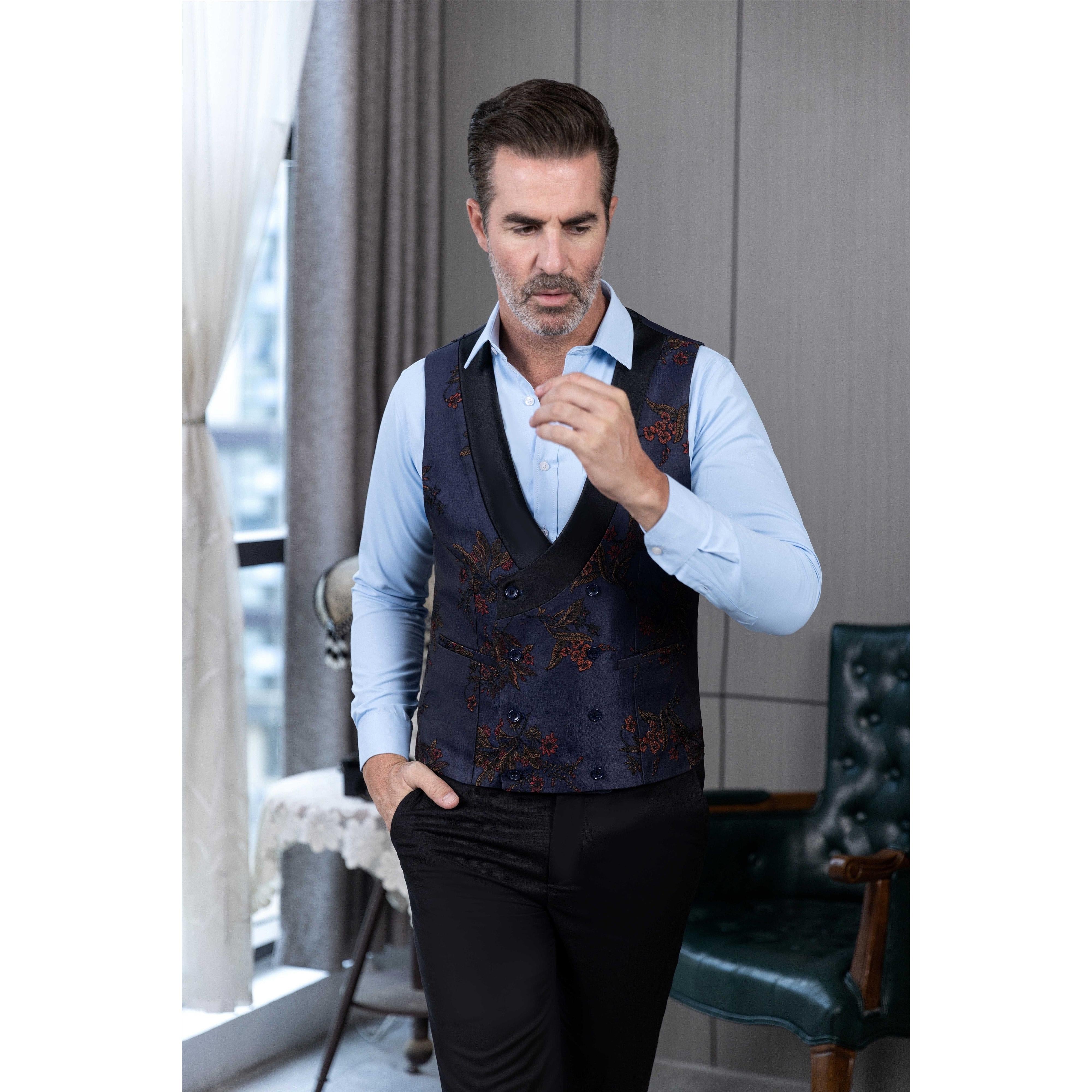 ceehuteey Men's Suit Patterned Peak Lapel 3 Piece Business Tuxedos For Wedding Party (Blazer + Vest + Pants)