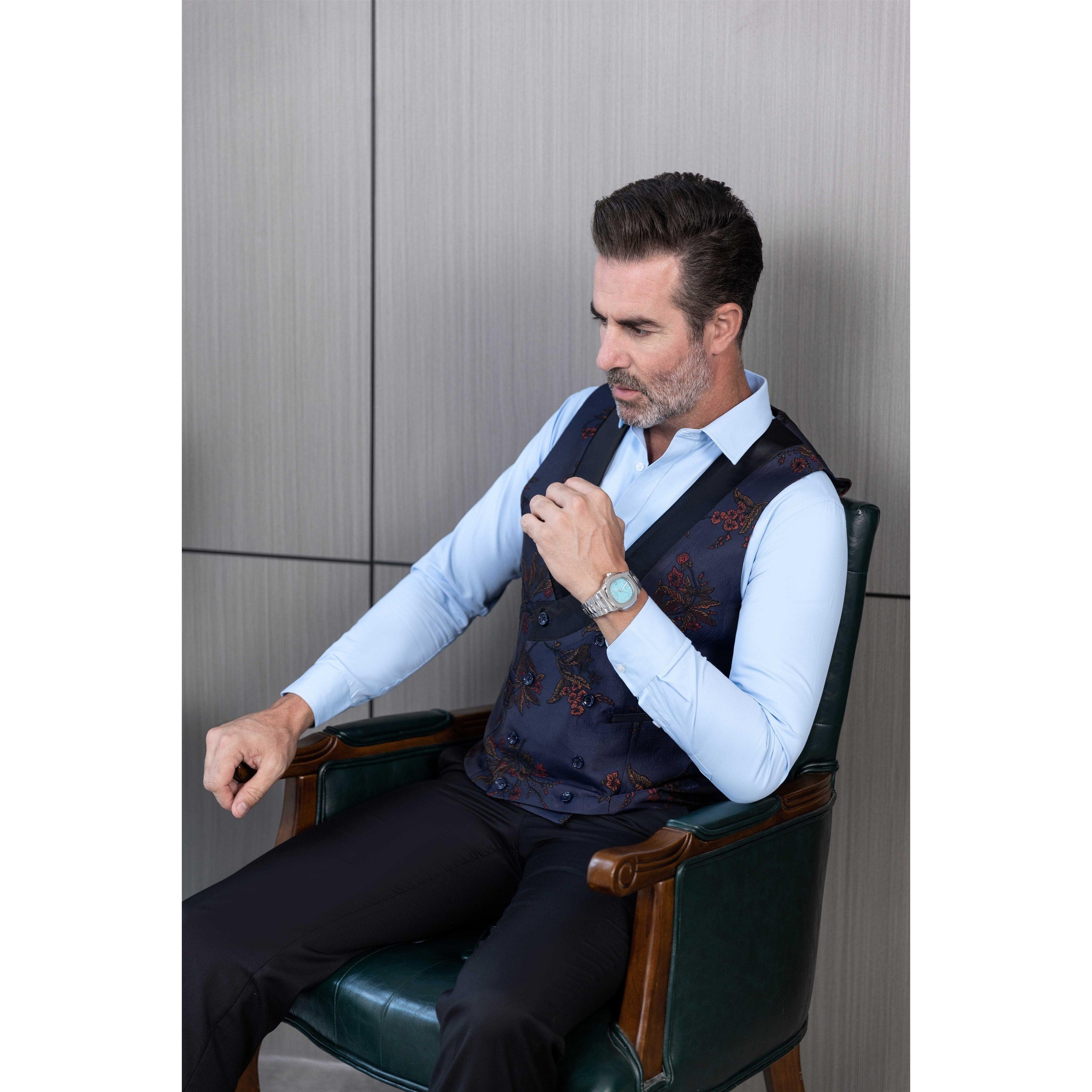 ceehuteey Men's Suit Patterned Peak Lapel 3 Piece Business Tuxedos For Wedding Party (Blazer + Vest + Pants)