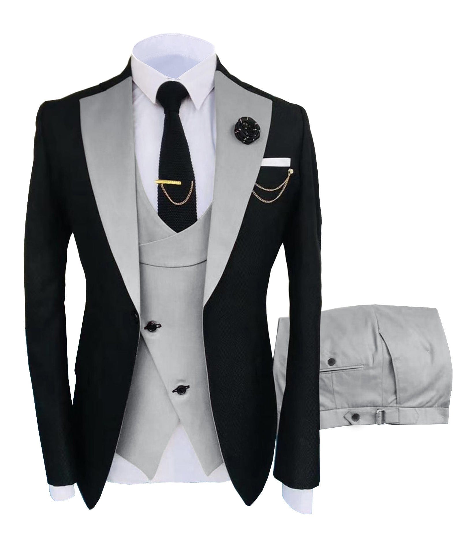 Men's Suits Slim Fit 3 Pieces Notch Lapel Tuxedos for Wedding  (Blazer+Vest+Pant)