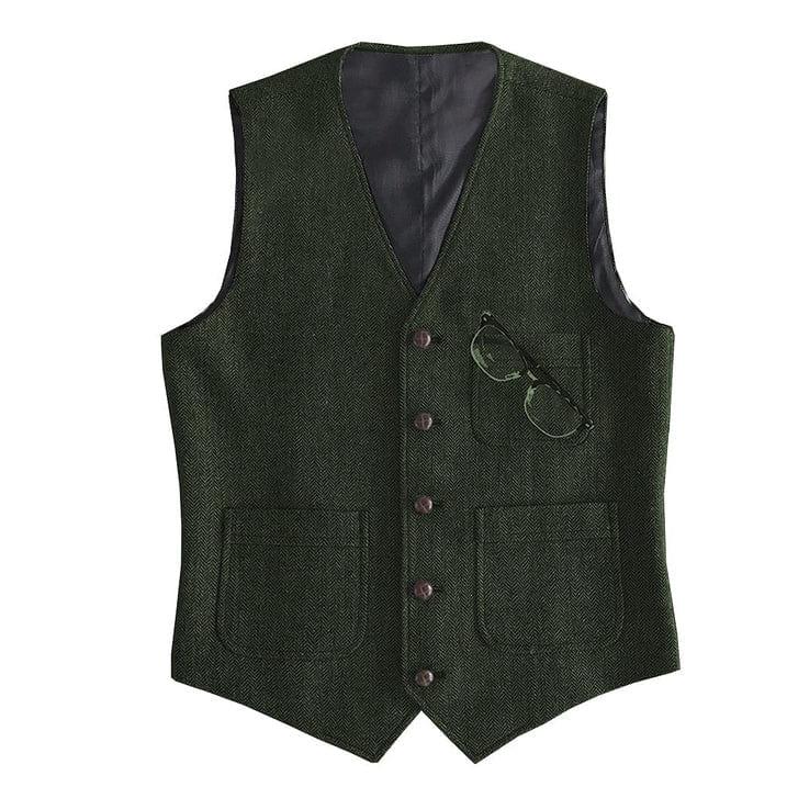 ceehuteey Men's Tweed Herringbone Vintage V Neck Waistcoat