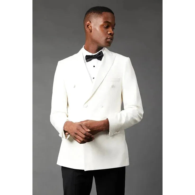 Ceehuteey Men's White Peak lapel Double Breasted Tuxedo Jacket