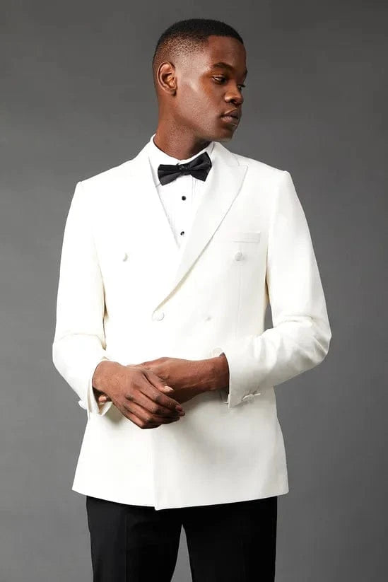 Ceehuteey Men's White Peak lapel Double Breasted Tuxedo Jacket
