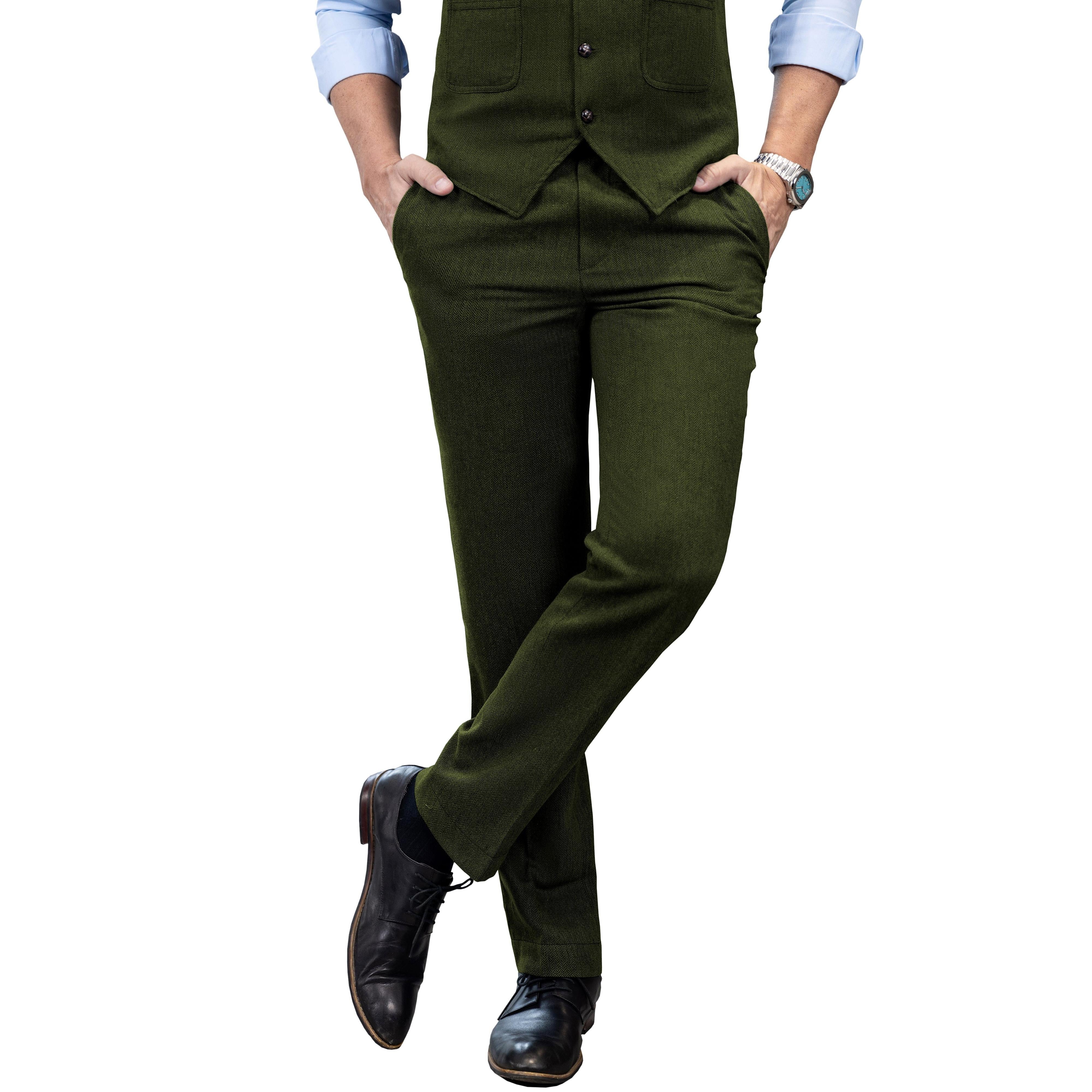 ceehuteey Men's Winter Casual Herringbone Formal Tweed Trousers