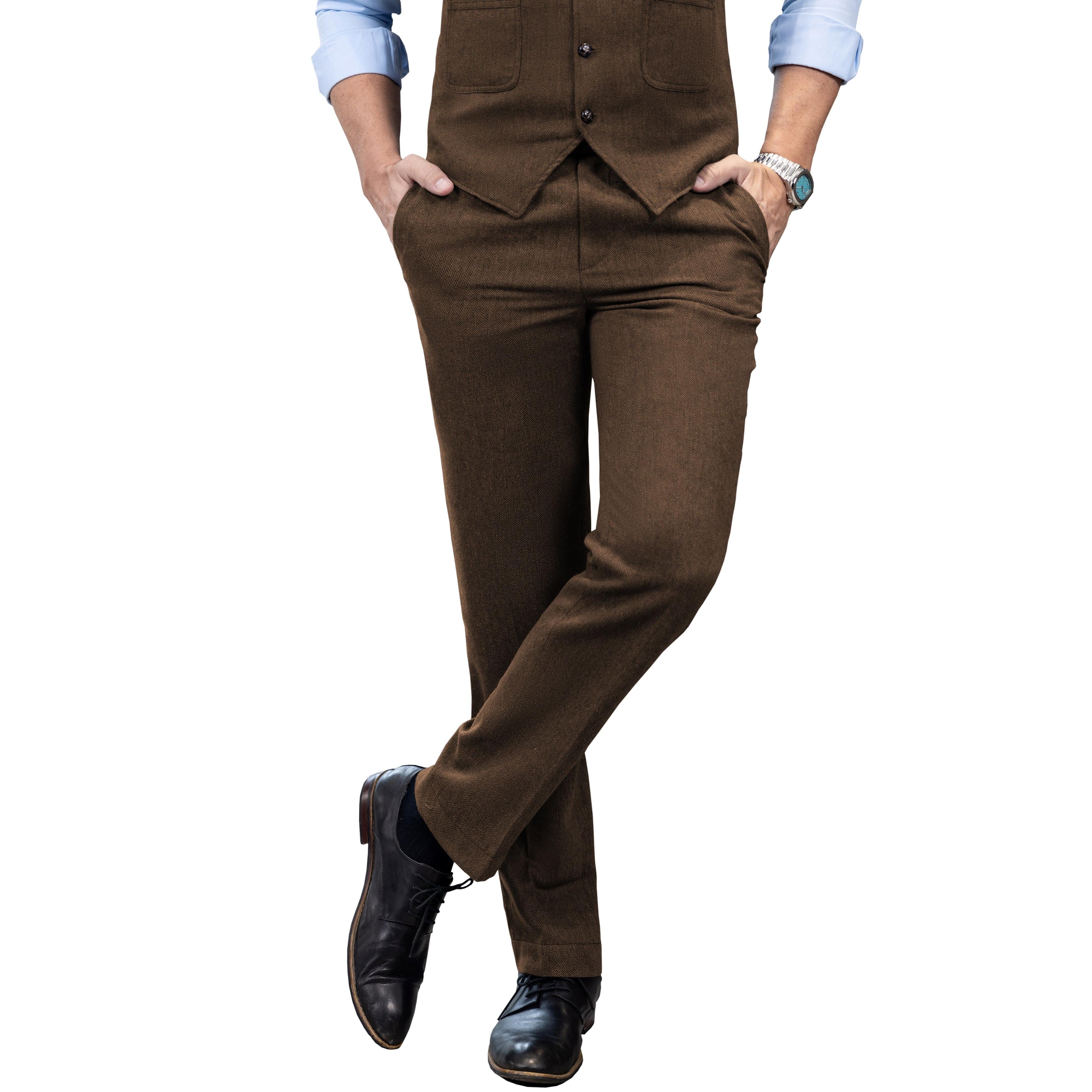 ceehuteey Men's Winter Casual Herringbone Formal Tweed Trousers