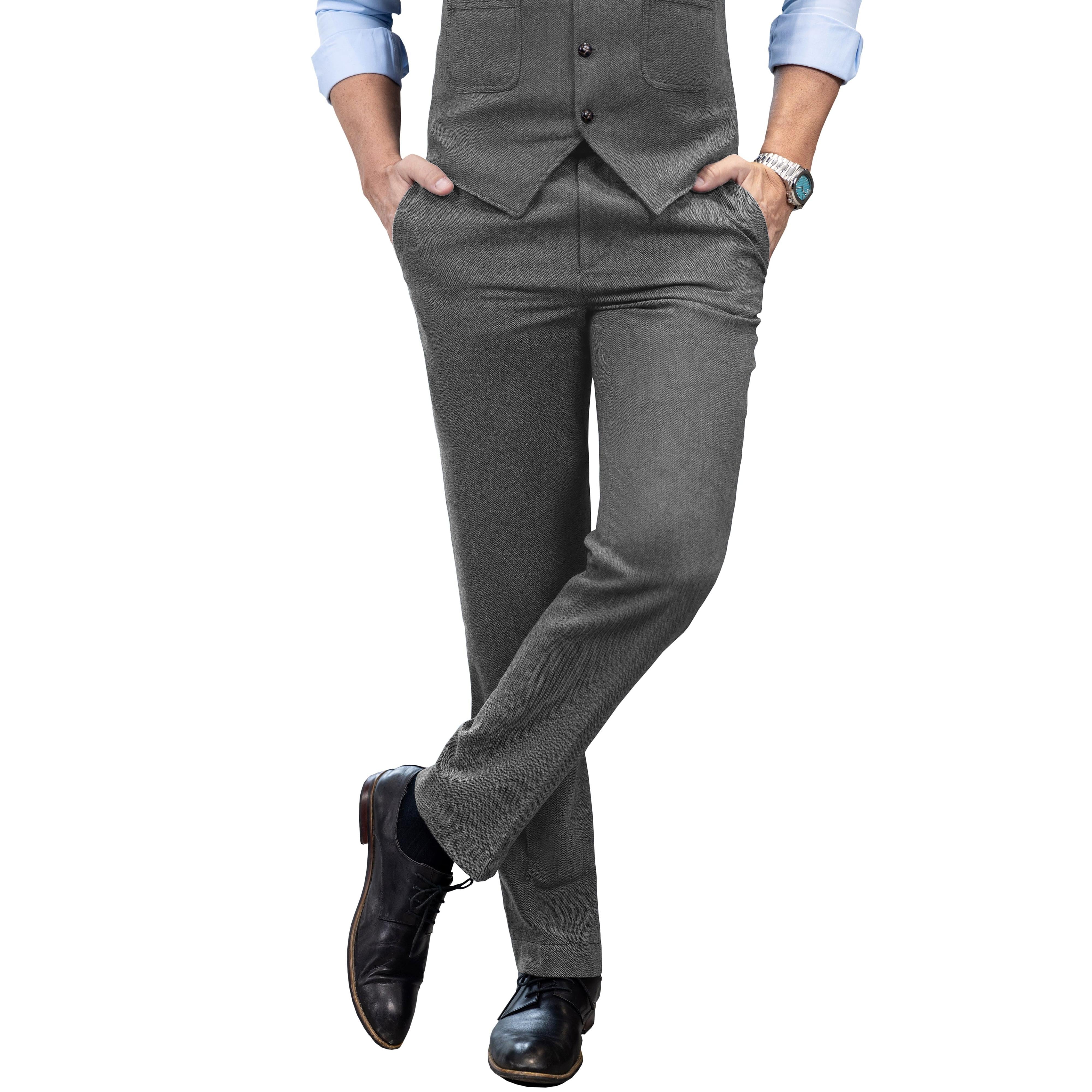 ceehuteey Men's Winter Casual Herringbone Formal Tweed Trousers