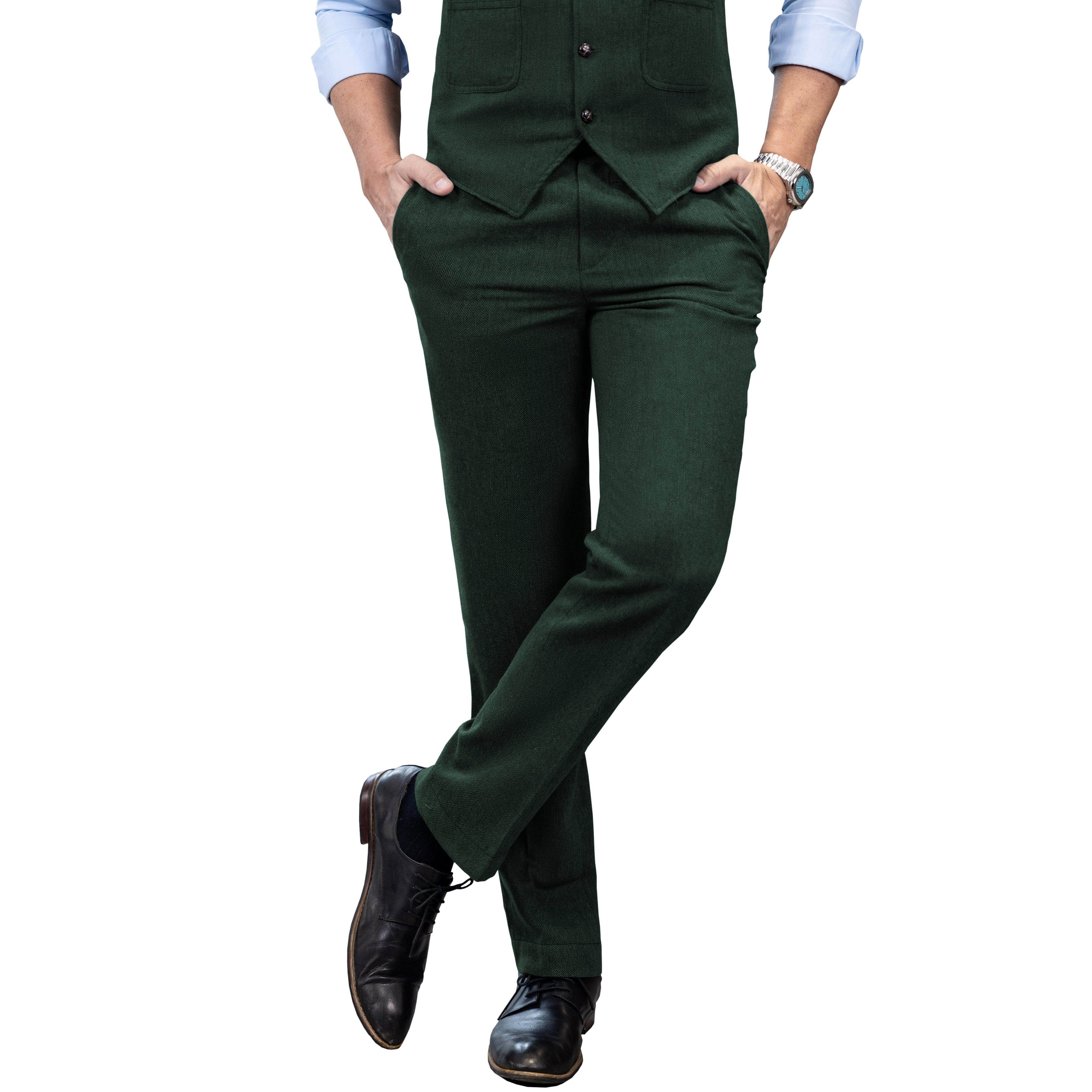 ceehuteey Men's Winter Casual Herringbone Formal Tweed Trousers