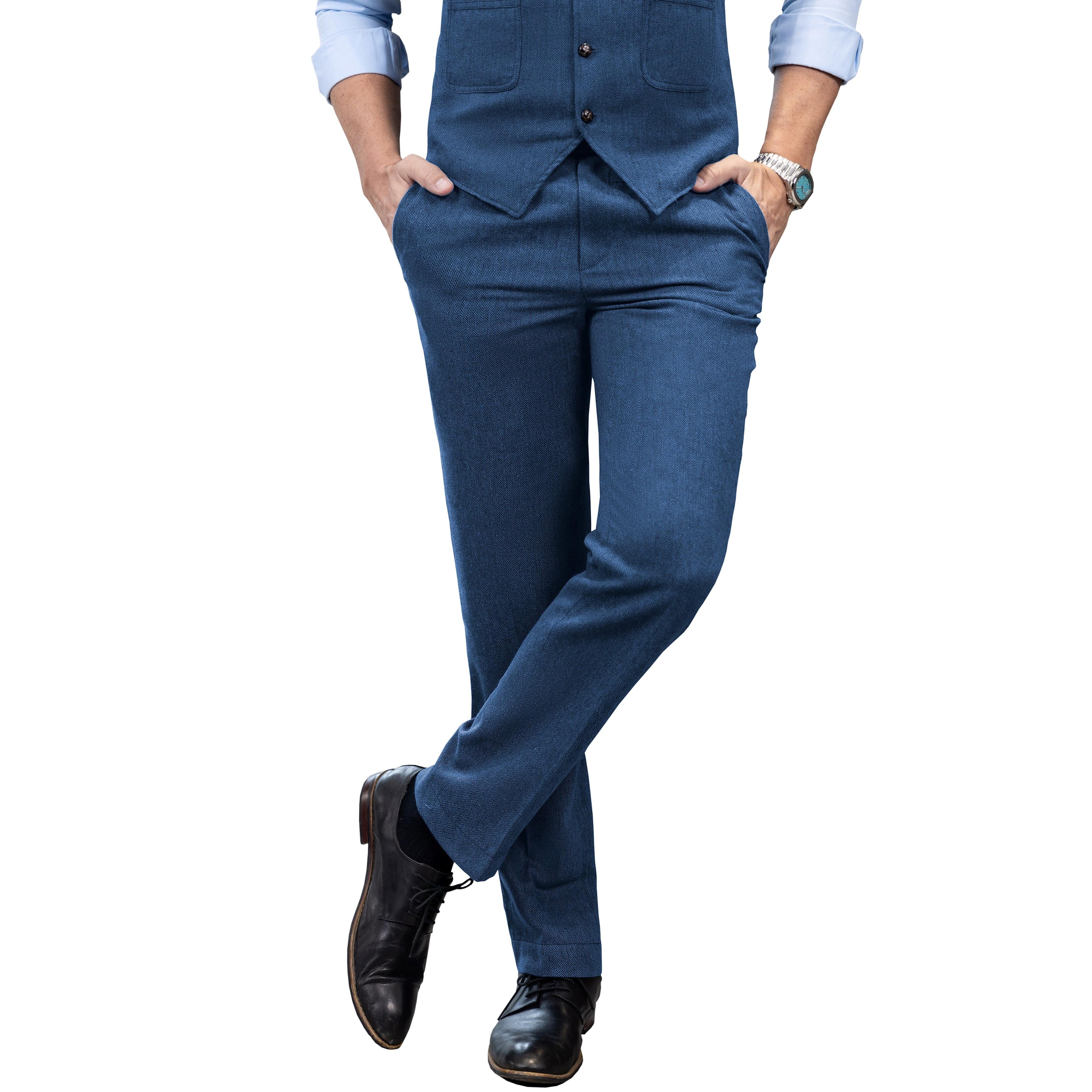 ceehuteey Men's Winter Casual Herringbone Formal Tweed Trousers