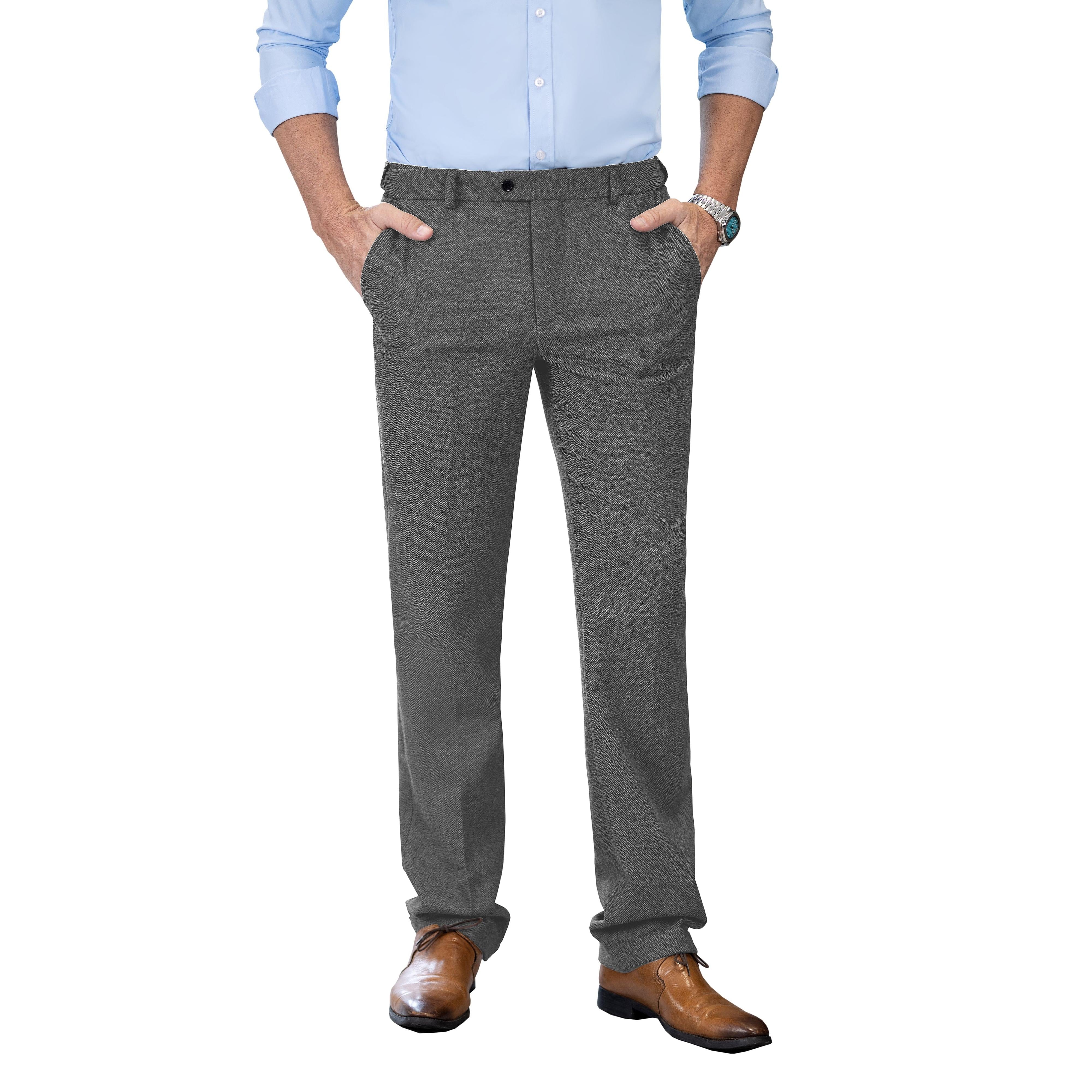 ceehuteey Men's winter Classic Herringbone Formal Tweed Trousers