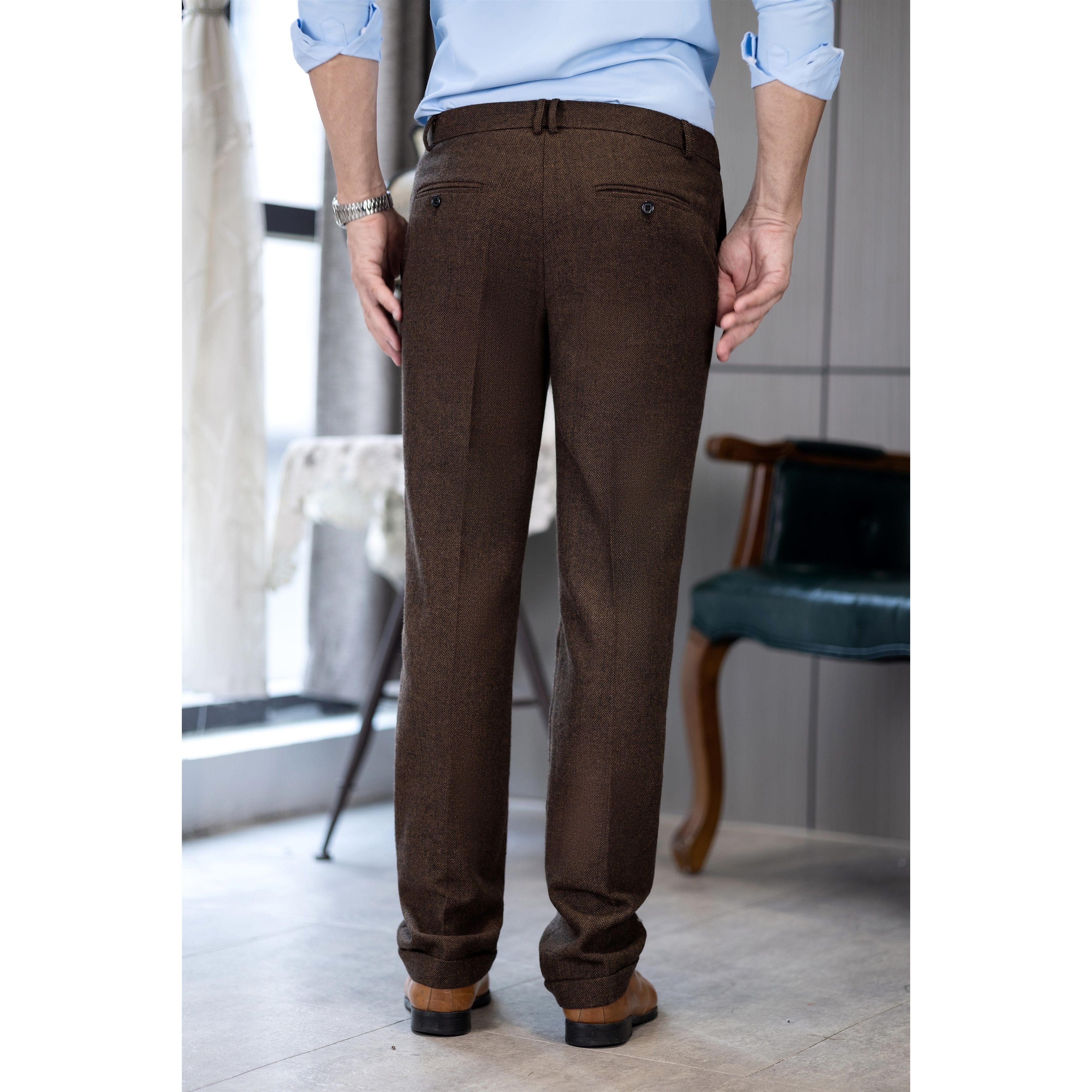 ceehuteey Men's winter Classic Herringbone Formal Tweed Trousers