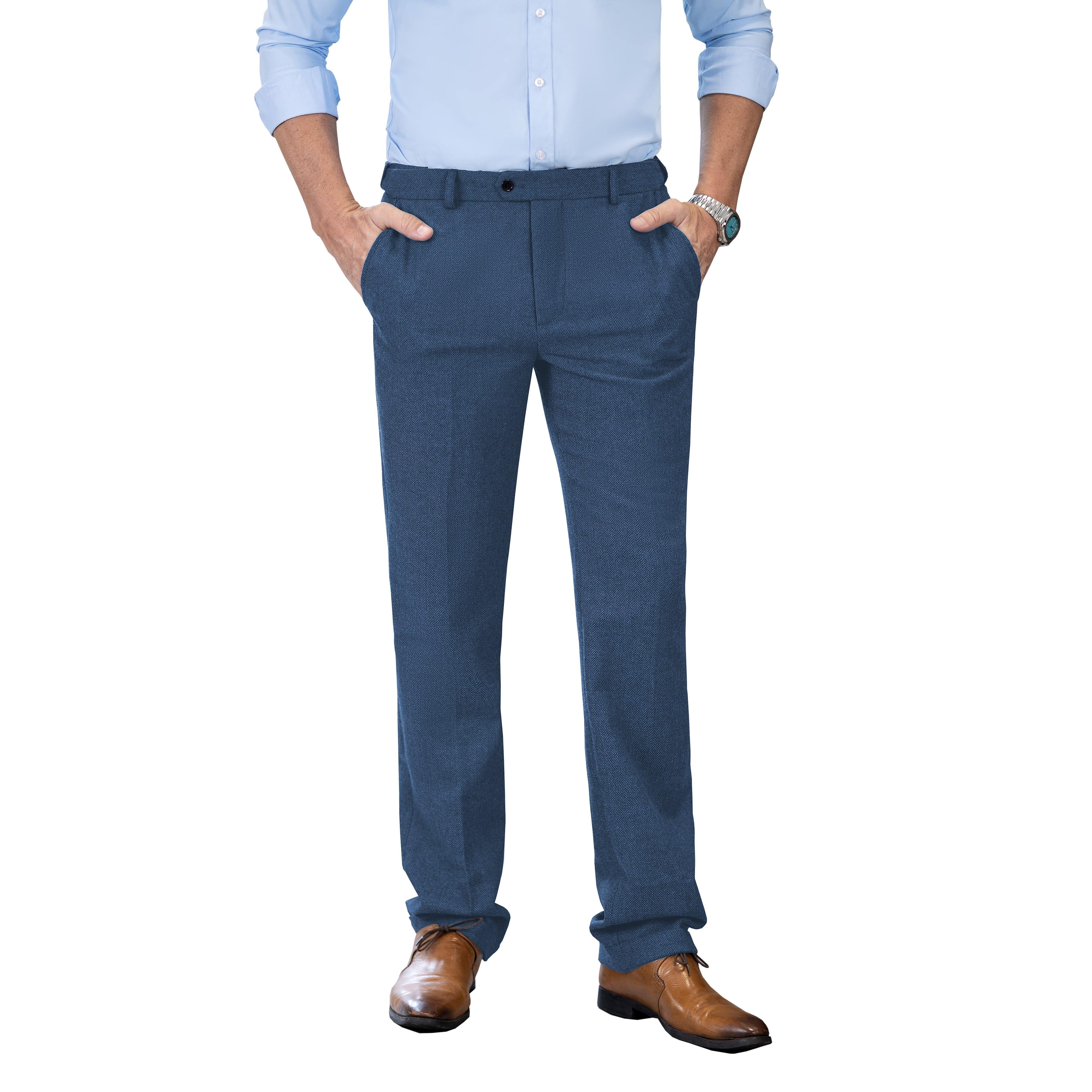 ceehuteey Men's winter Classic Herringbone Formal Tweed Trousers