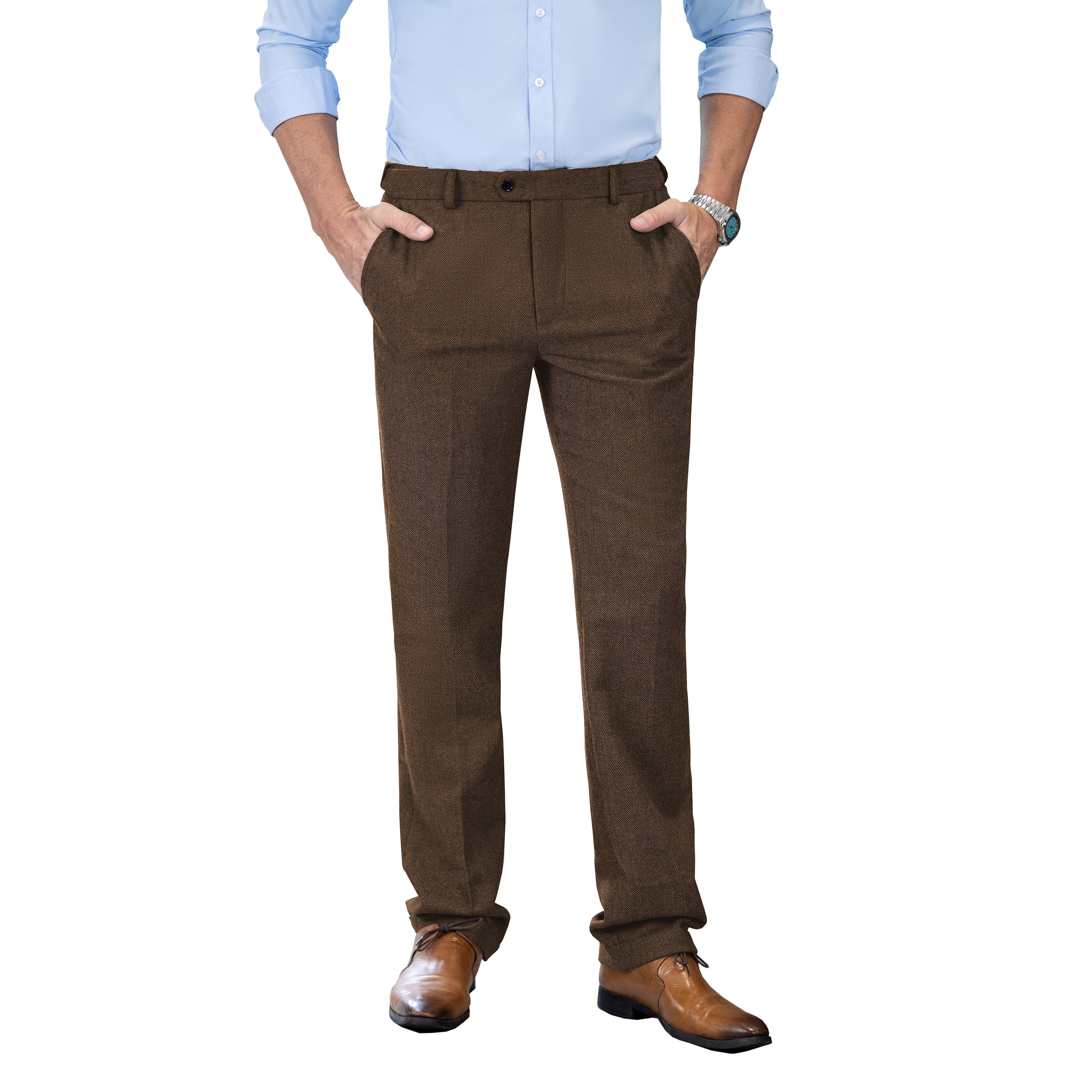 ceehuteey Men's winter Classic Herringbone Formal Tweed Trousers