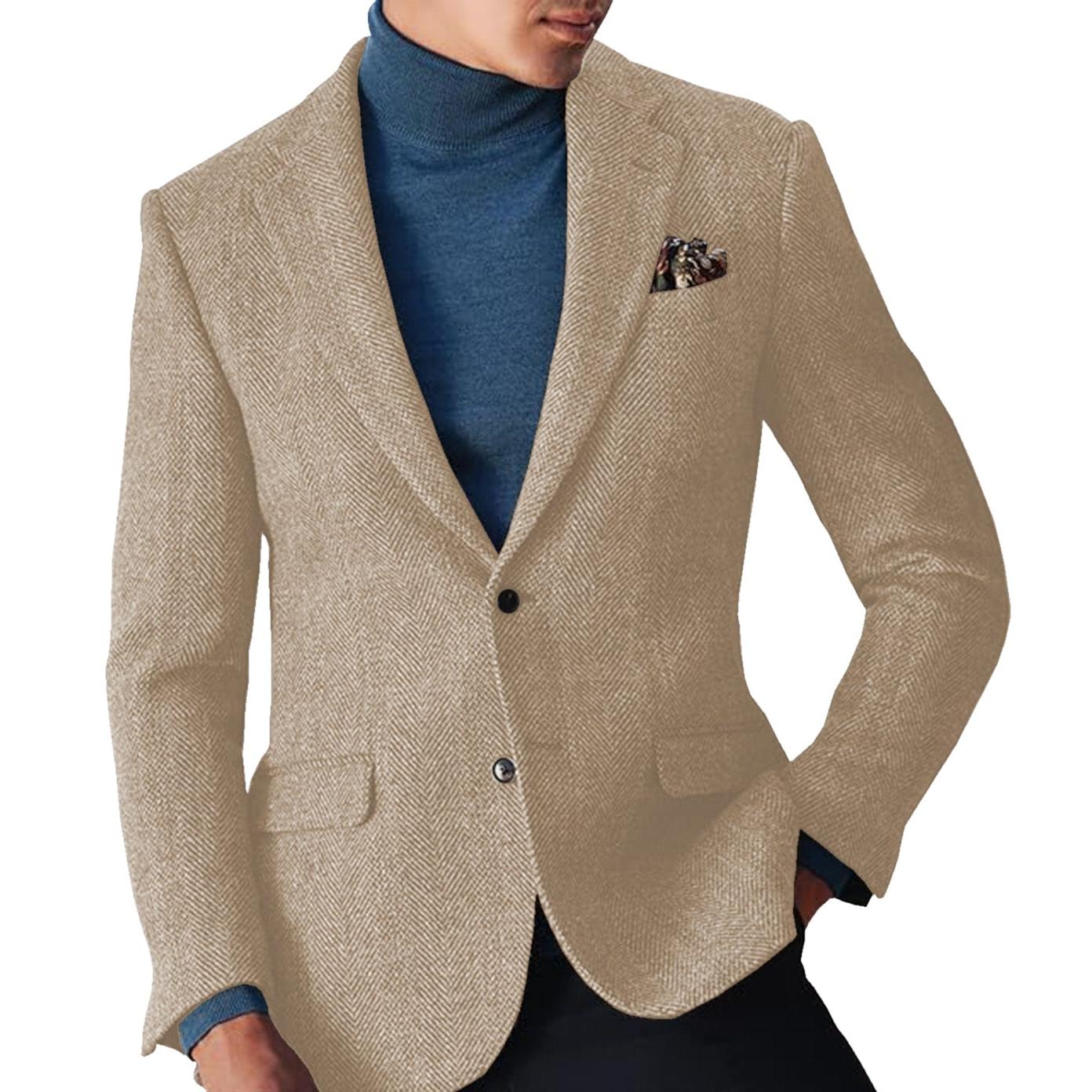 ceehuteey Men's winter Leisure Wool Herringbone Tweed Formal Notch Lapel Blazer