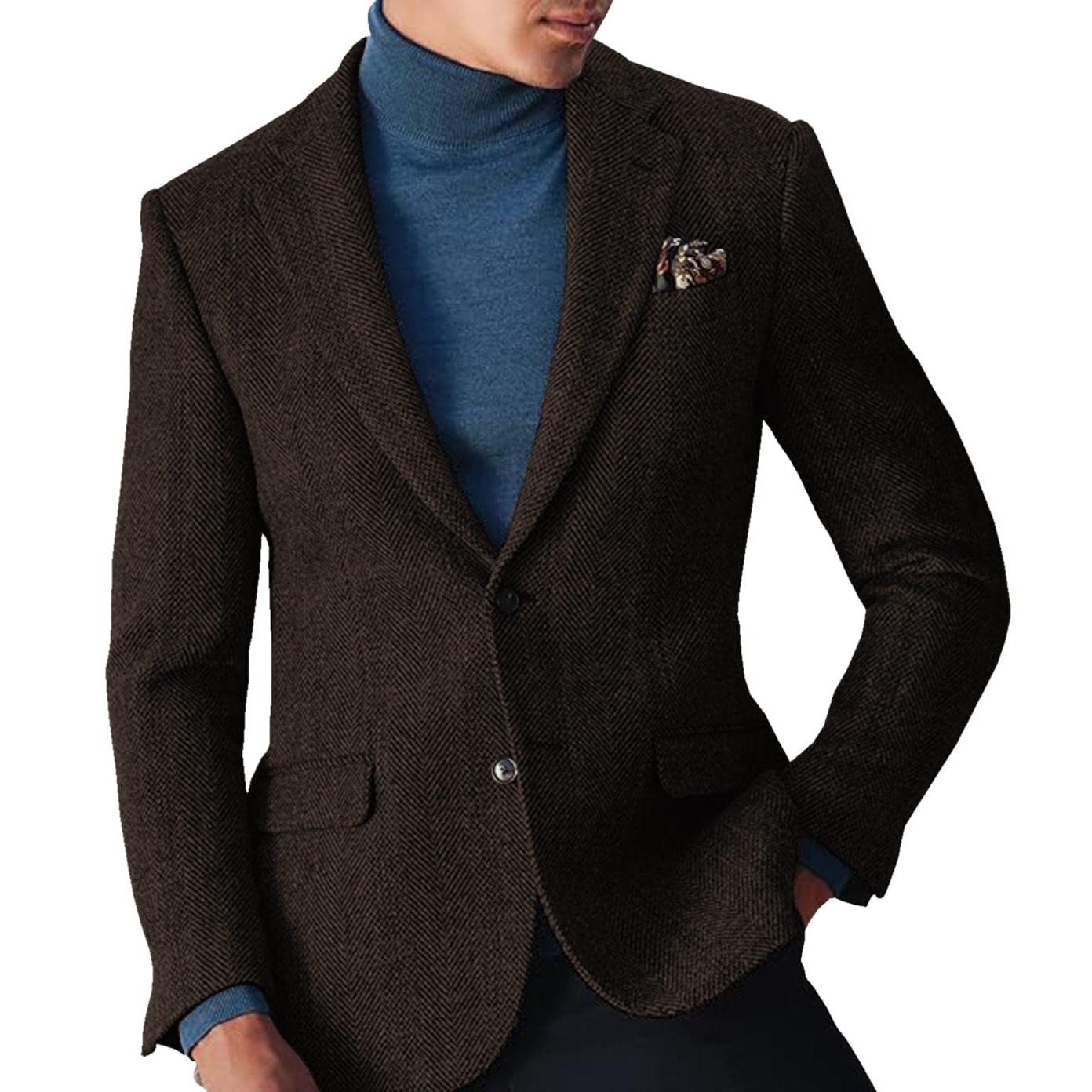 ceehuteey Men's winter Leisure Wool Herringbone Tweed Formal Notch Lapel Blazer