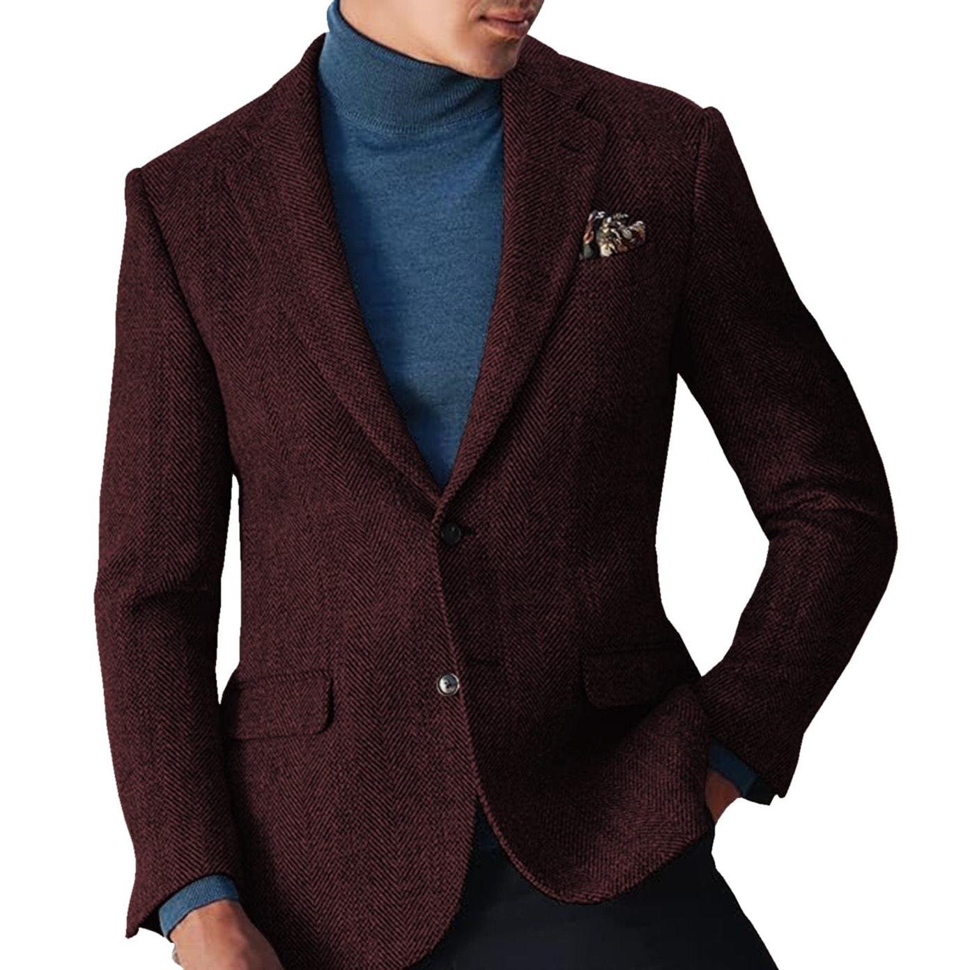 ceehuteey Men's winter Leisure Wool Herringbone Tweed Formal Notch Lapel Blazer