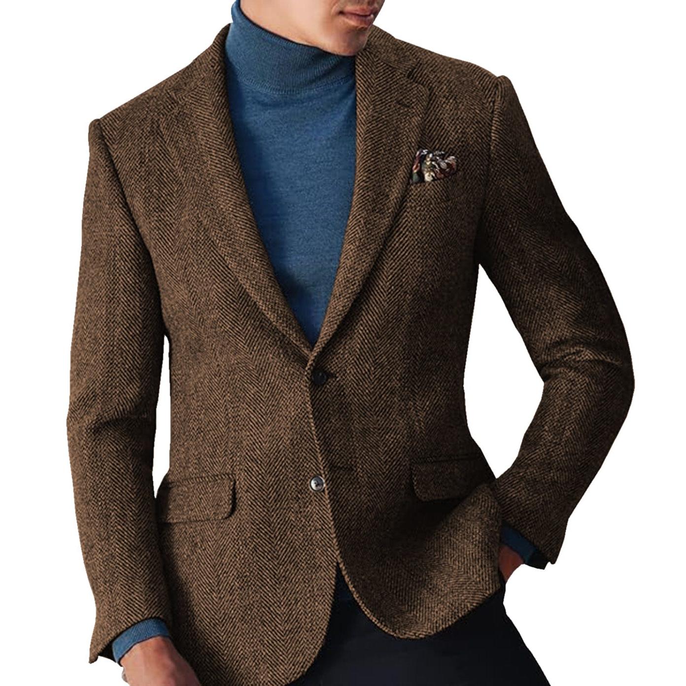 ceehuteey Men's winter Leisure Wool Herringbone Tweed Formal Notch Lapel Blazer