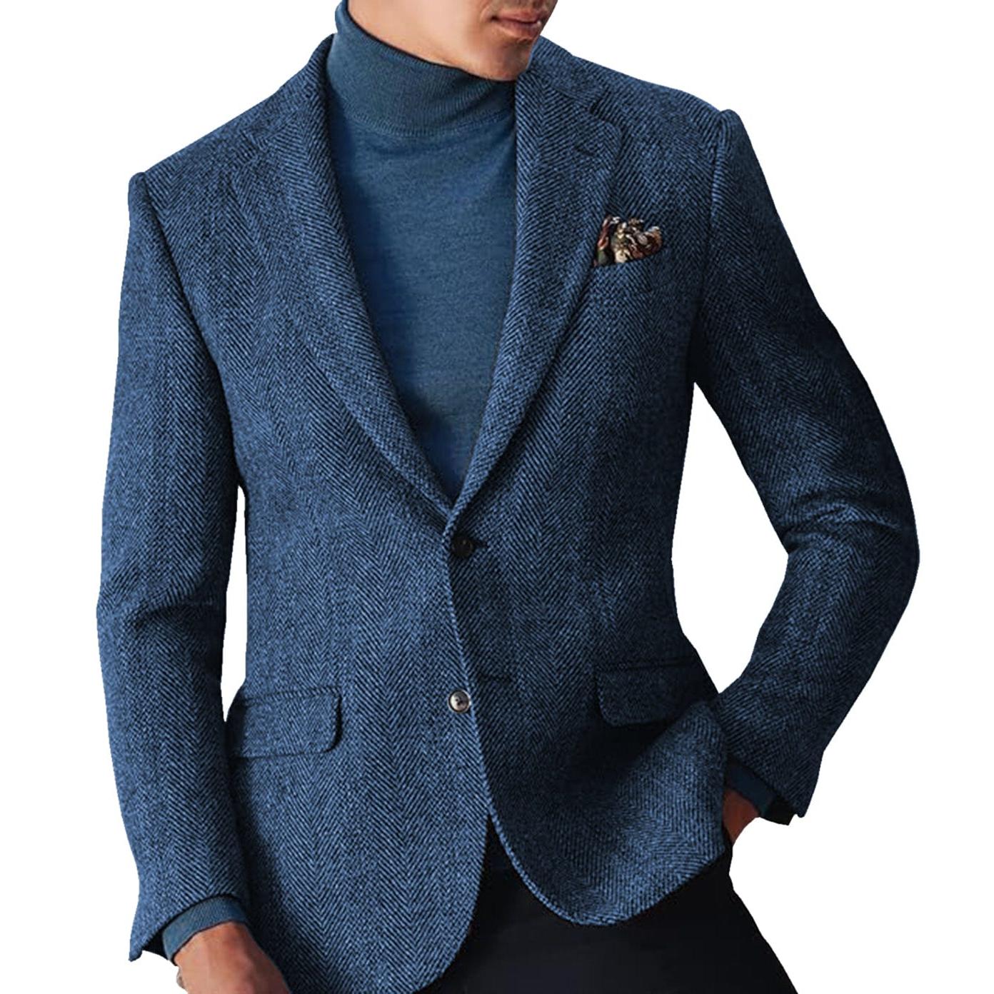 ceehuteey Men's winter Leisure Wool Herringbone Tweed Formal Notch Lapel Blazer