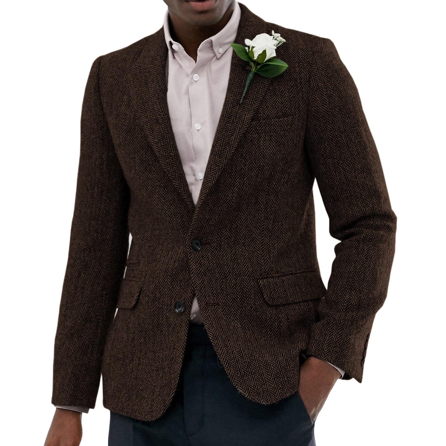 ceehuteey Men's Wool Herringbone Formal Notch Lapel Blazer