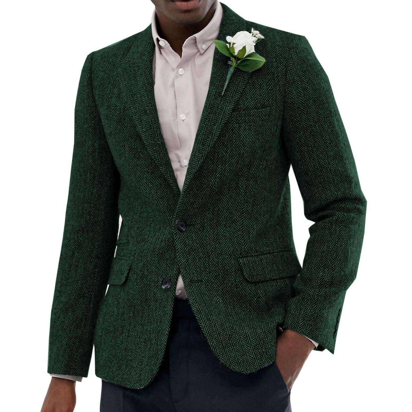 ceehuteey Men's Wool Herringbone Formal Notch Lapel Blazer