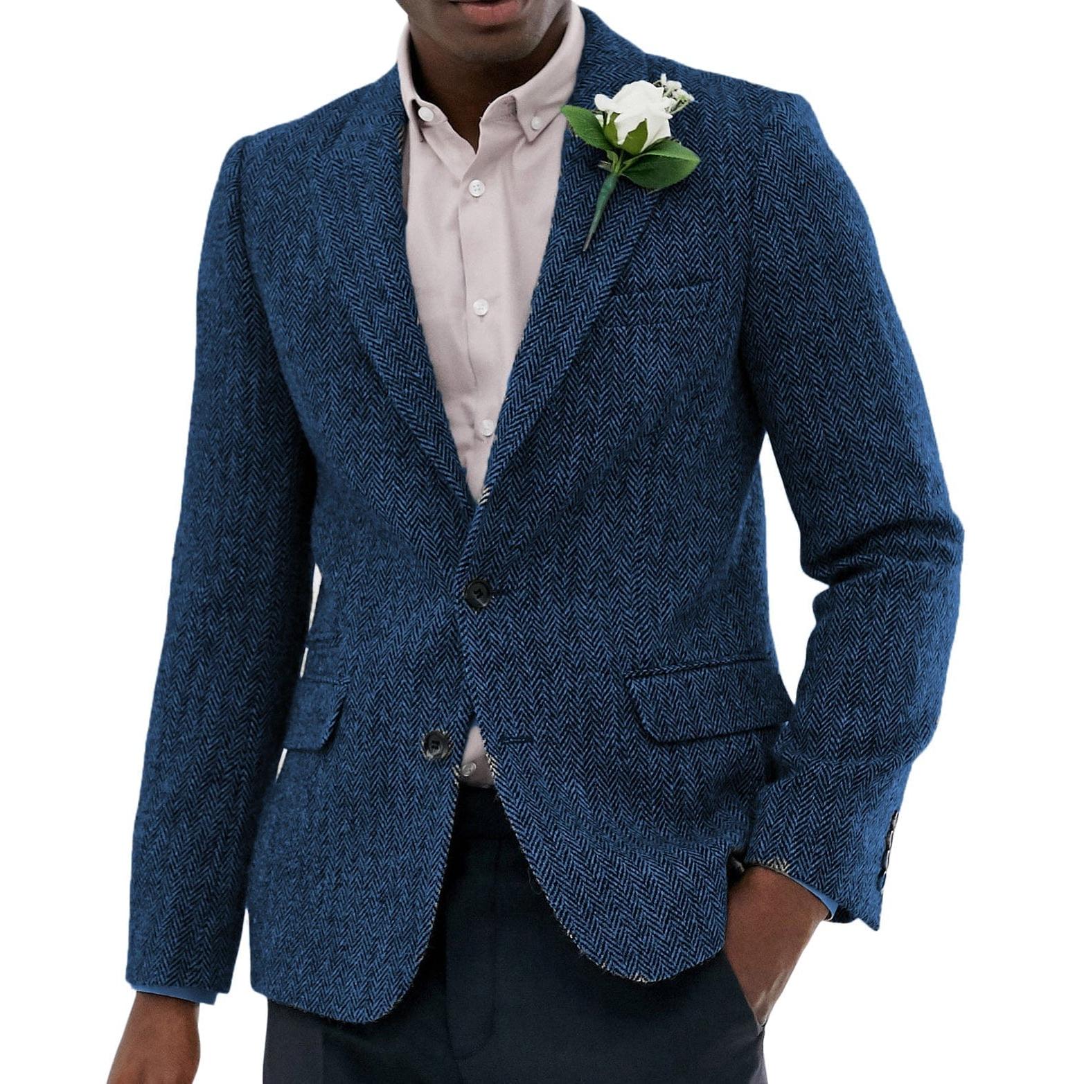 ceehuteey Men's Wool Herringbone Formal Notch Lapel Blazer
