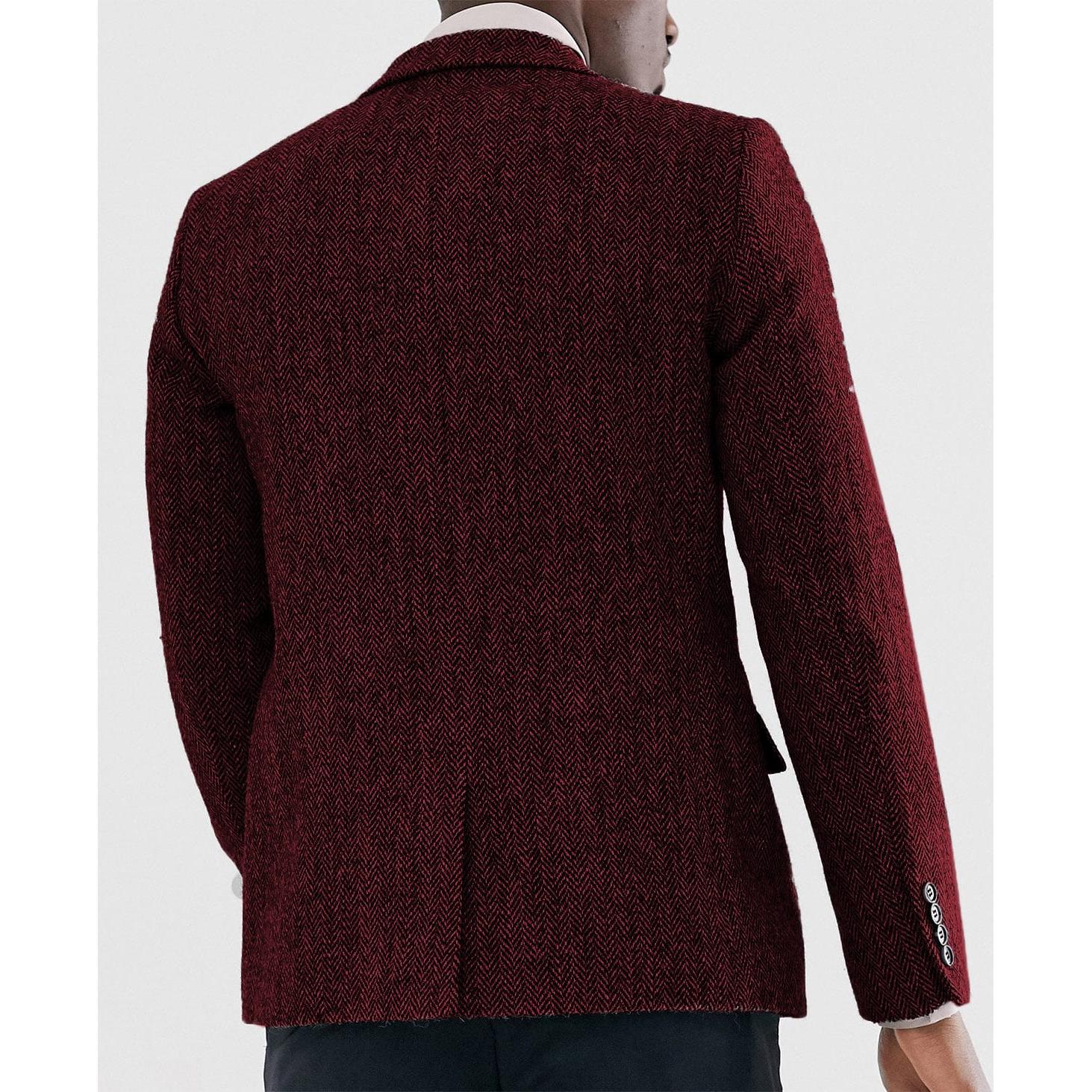 ceehuteey Men's Wool Herringbone Formal Notch Lapel Blazer