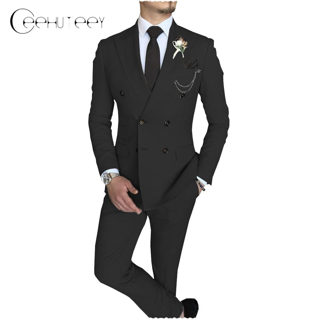 ceehuteey Mens 2 Piece Suit Slim Fit Double Breasted Peak Lapel Mens Coat (Blazer+Pants)