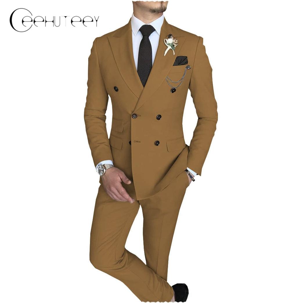 ceehuteey Mens 2 Piece Suit Slim Fit Double Breasted Peak Lapel Mens Coat (Blazer+Pants)