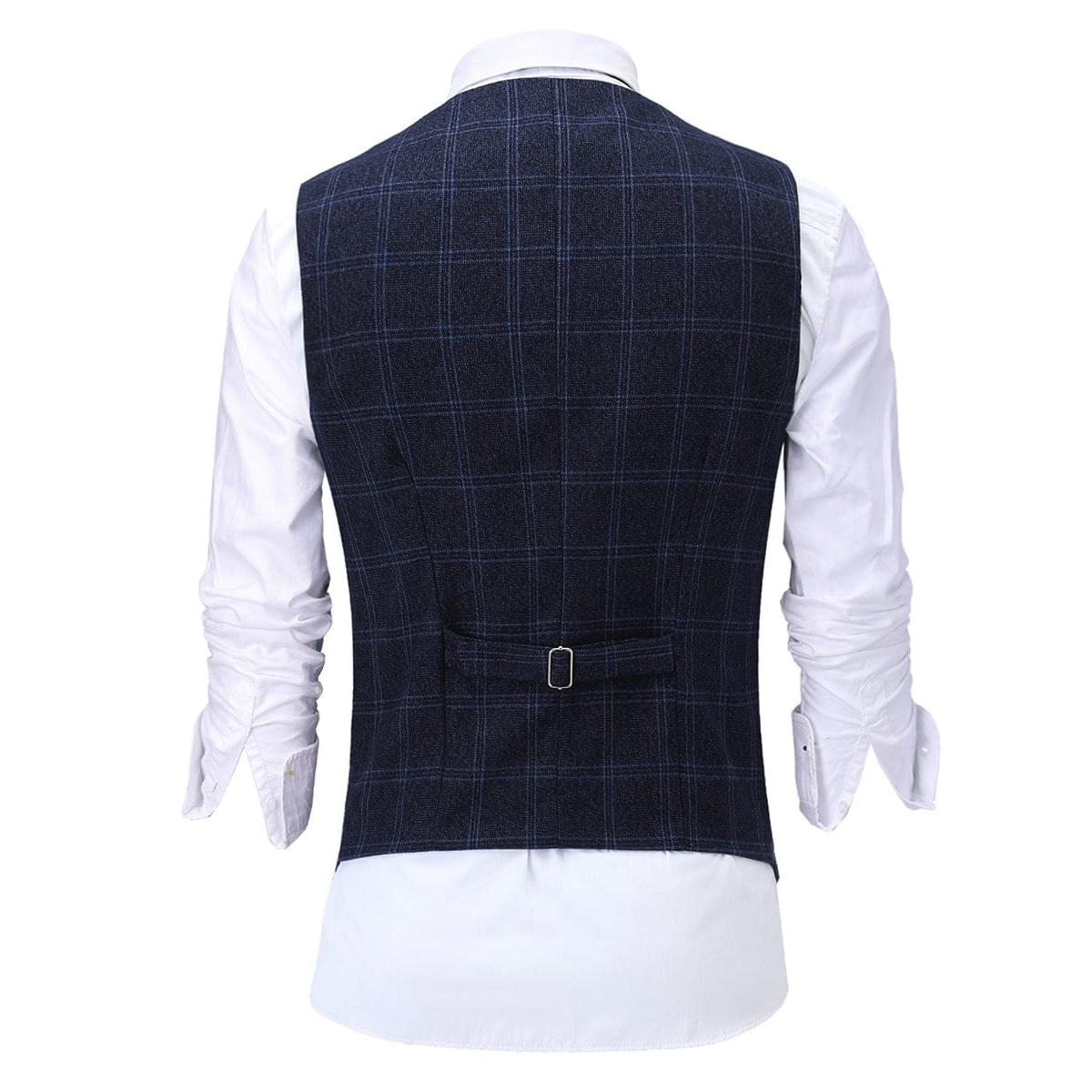 ceehuteey Mens Plaid 3 Piece Suits Slim Fit Double Breasted Plaid(Blazer+vest+Pants)