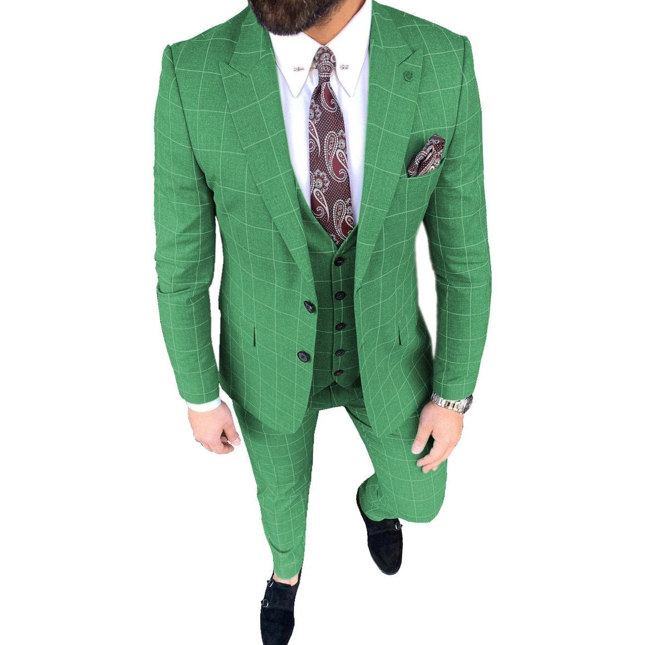 ceehuteey Mens Suit 3 Pieces Formal Business Peak Lapel Plaid Solid Tuxedos Jacket for Wedding Groom(Blazer+Vest+Pants)