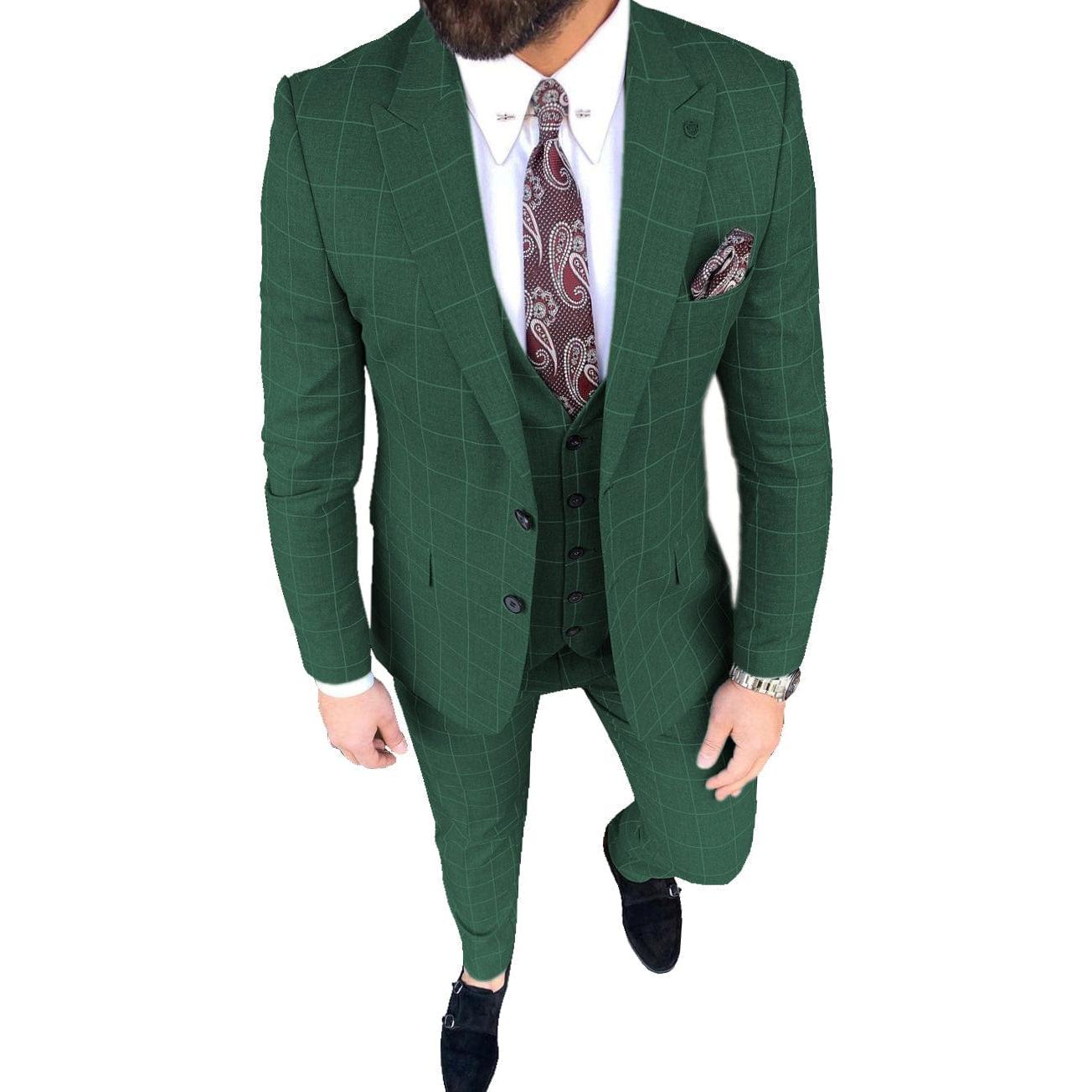 ceehuteey Mens Suit 3 Pieces Formal Business Peak Lapel Plaid Solid Tuxedos Jacket for Wedding Groom(Blazer+Vest+Pants)