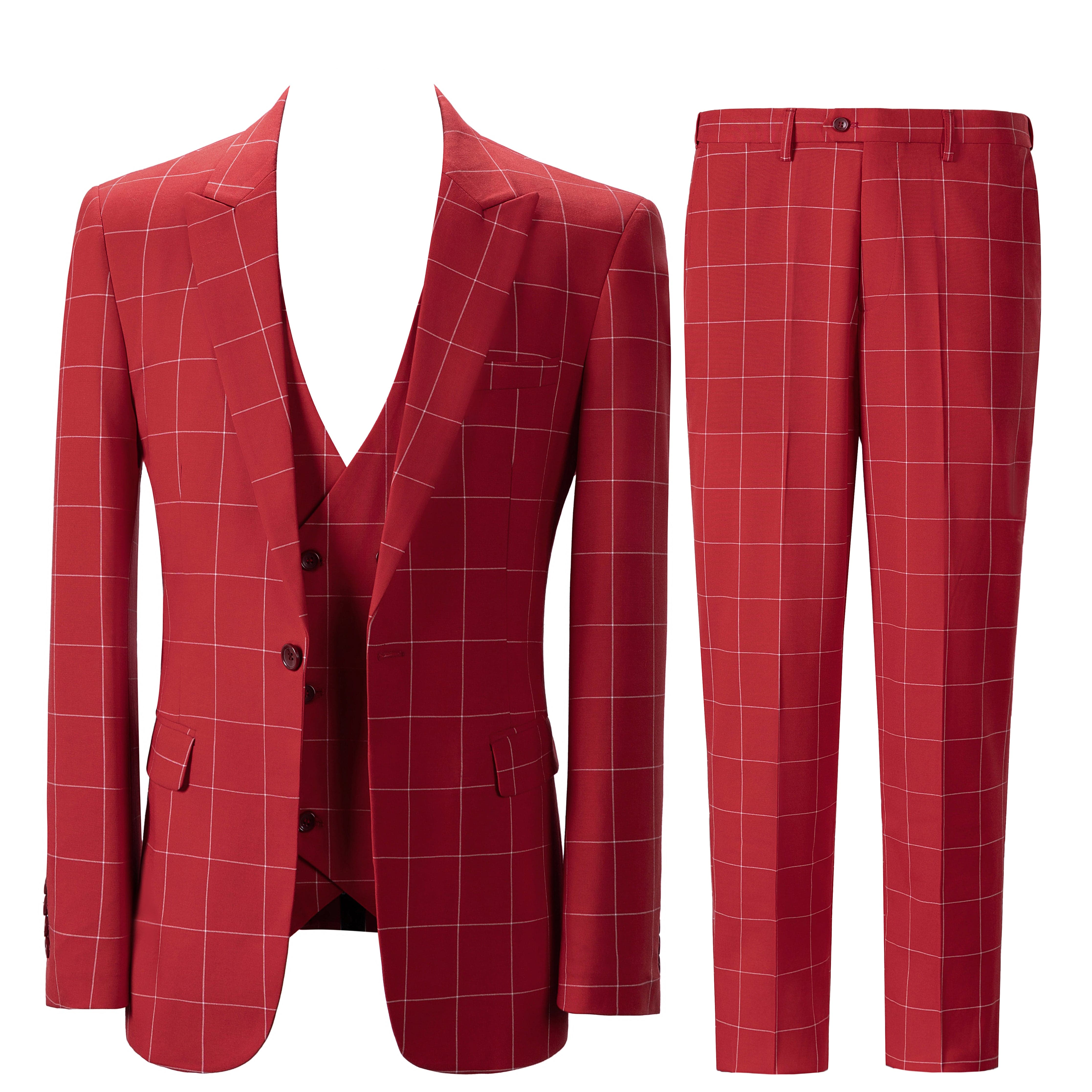 ceehuteey Mens Suit 3 Pieces Formal Business Peak Lapel Plaid Solid Tuxedos Jacket for Wedding Groom(Blazer+Vest+Pants)