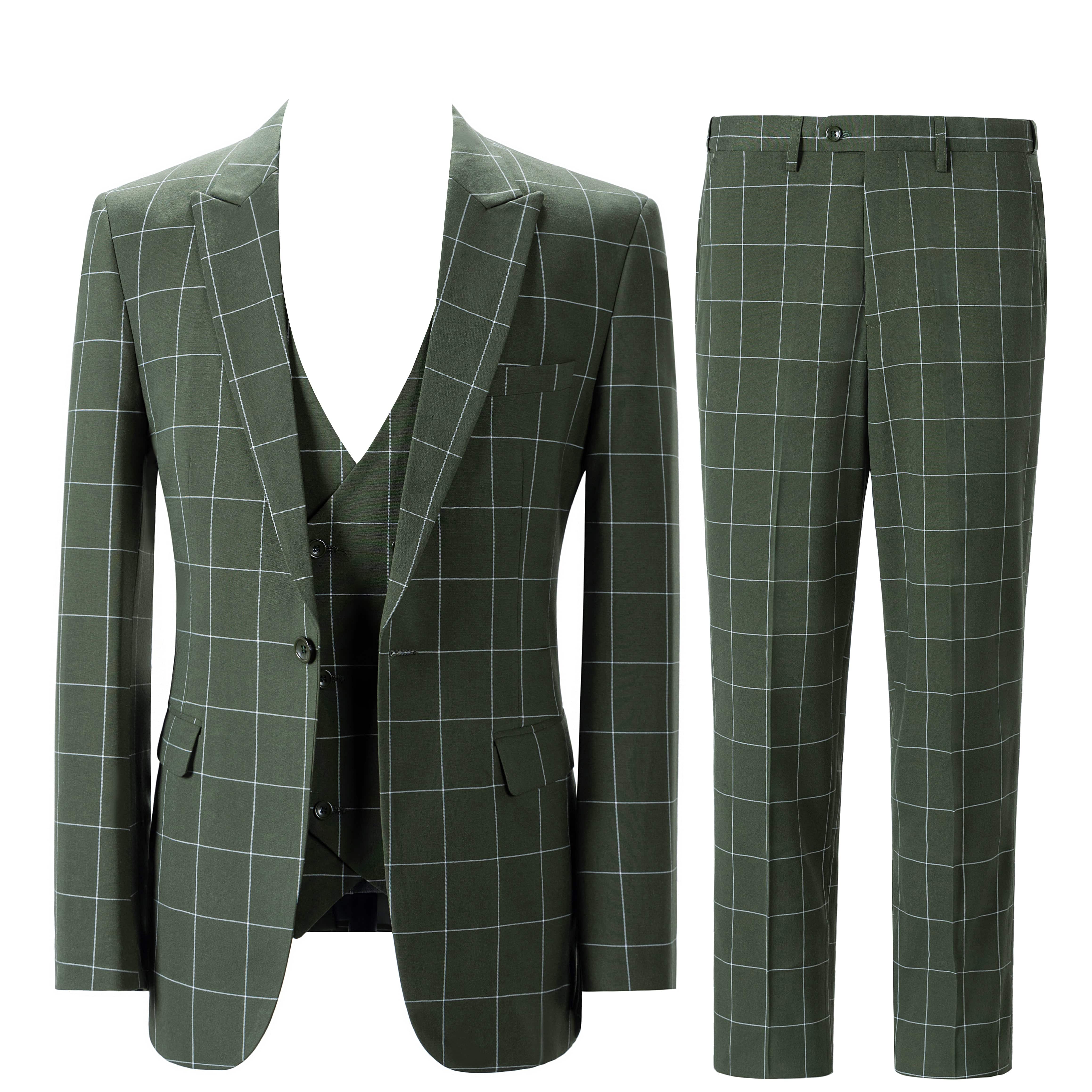ceehuteey Mens Suit 3 Pieces Formal Business Peak Lapel Plaid Solid Tuxedos Jacket for Wedding Groom(Blazer+Vest+Pants)