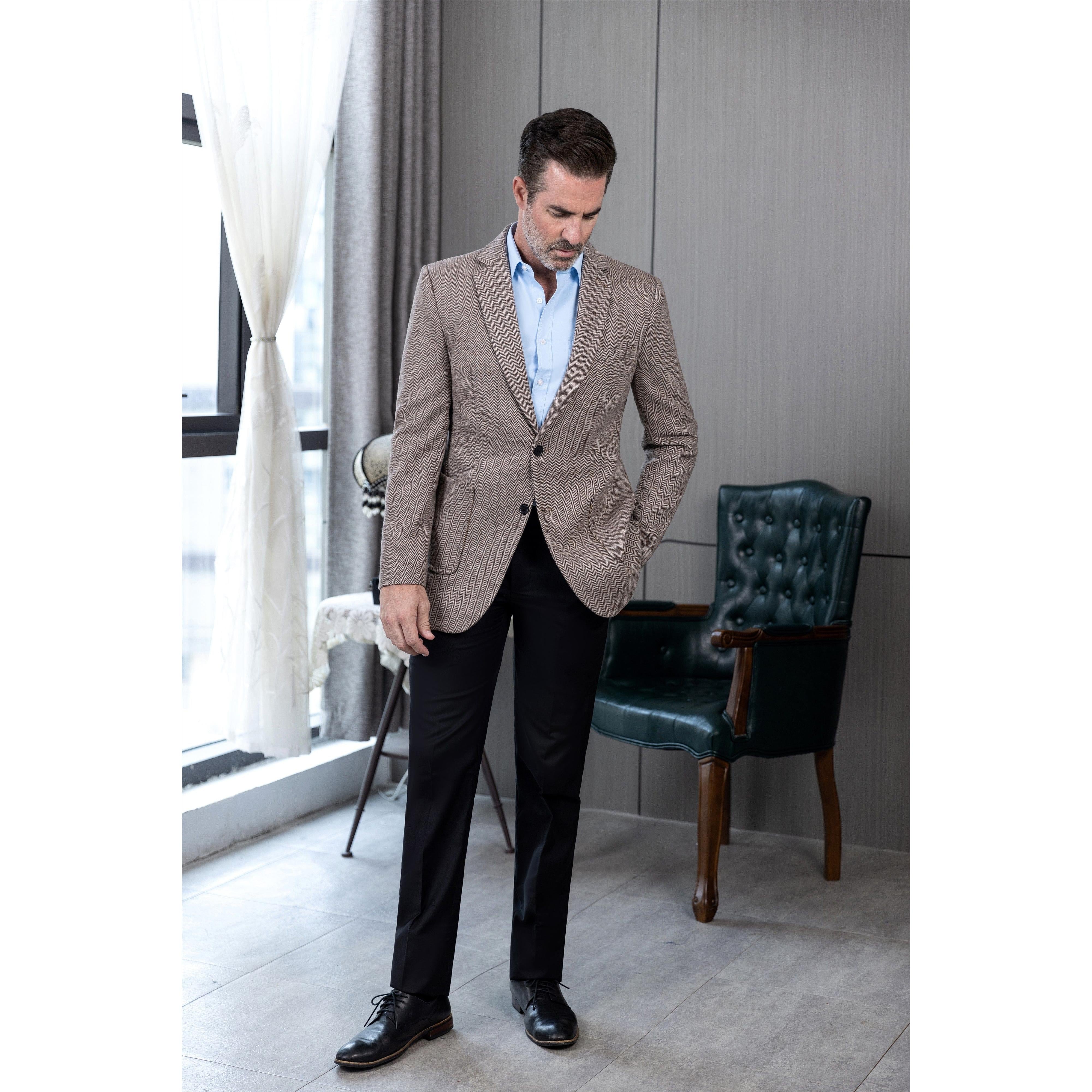 ceehuteey Mens winter Tweed Herringbone Suits Formal Regular Fit Blazer