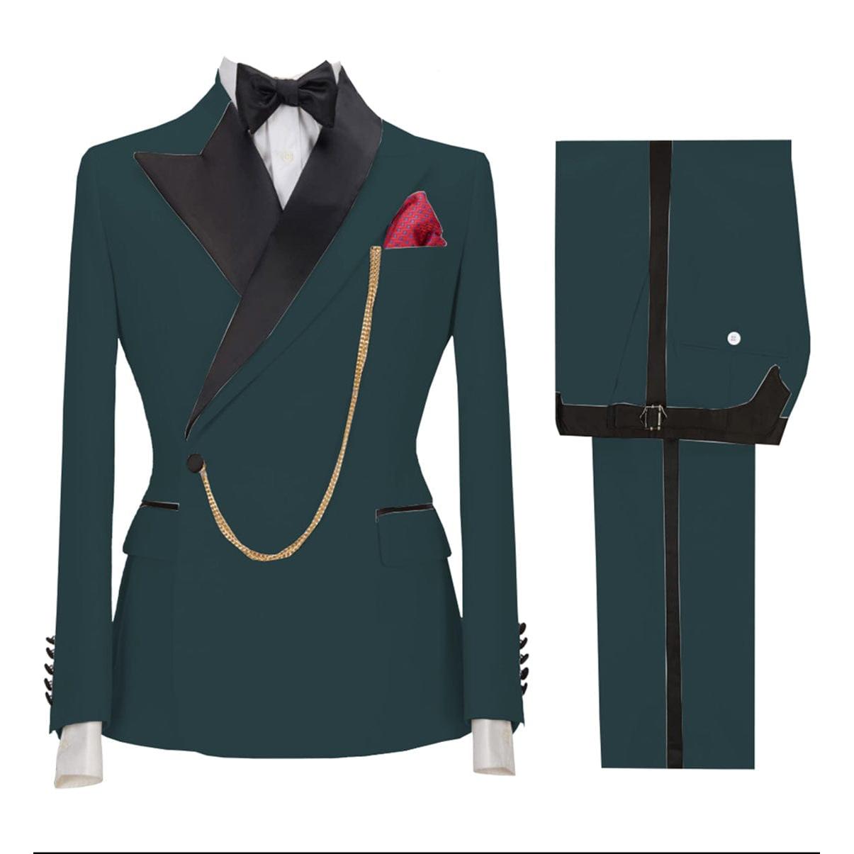 ceehuteey Stylish Mens Suit 2 Pieces Peak Lapel Blazer For Wedding Graduation(Blazer+Vest+Pants)