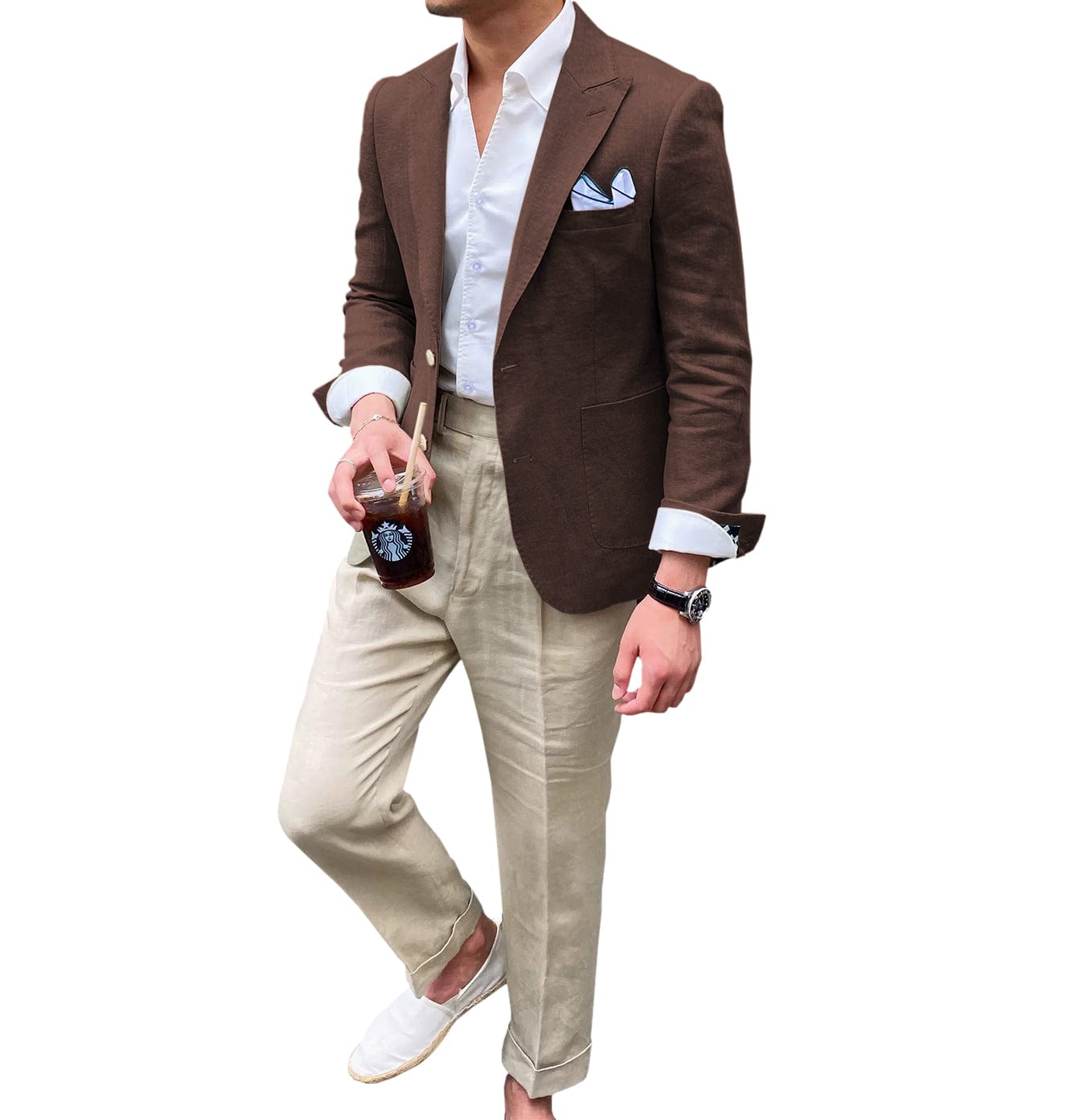 ceehuteey Summer Linen Men's Casual Peak lapel Suit for Blazer