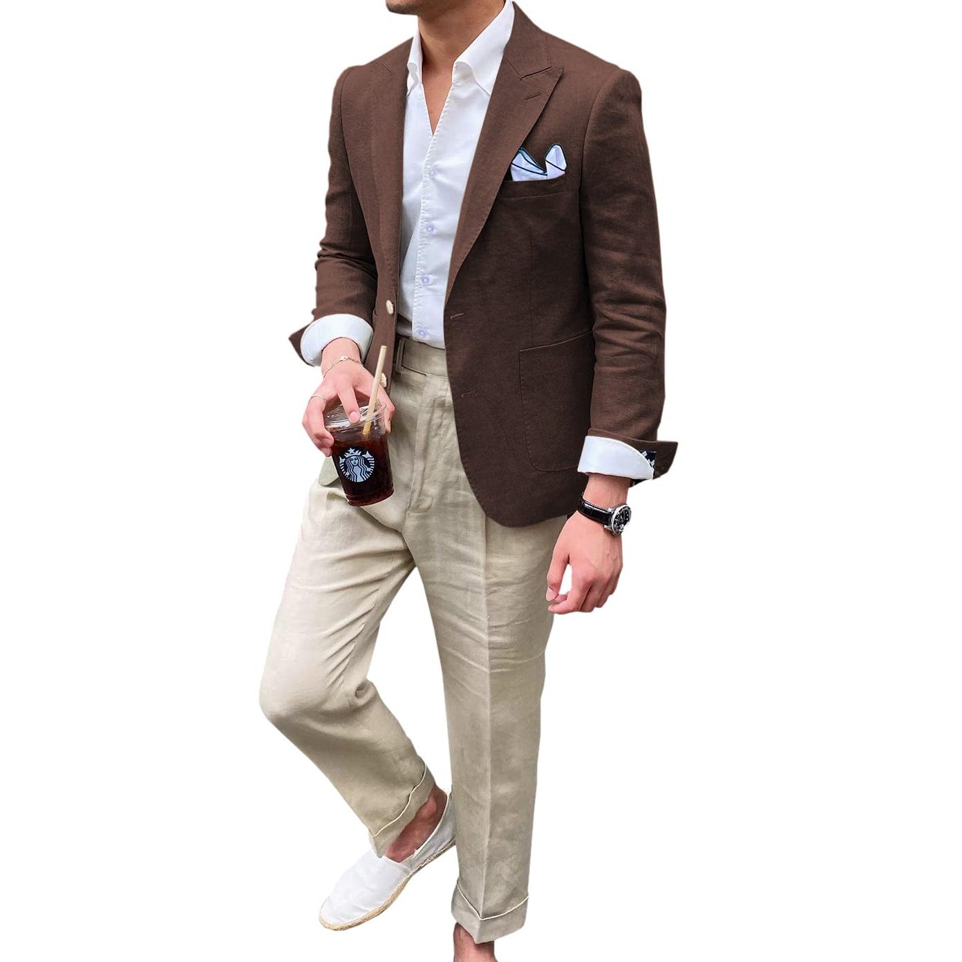 ceehuteey Summer Linen Men's Casual Peak lapel Suit for Blazer