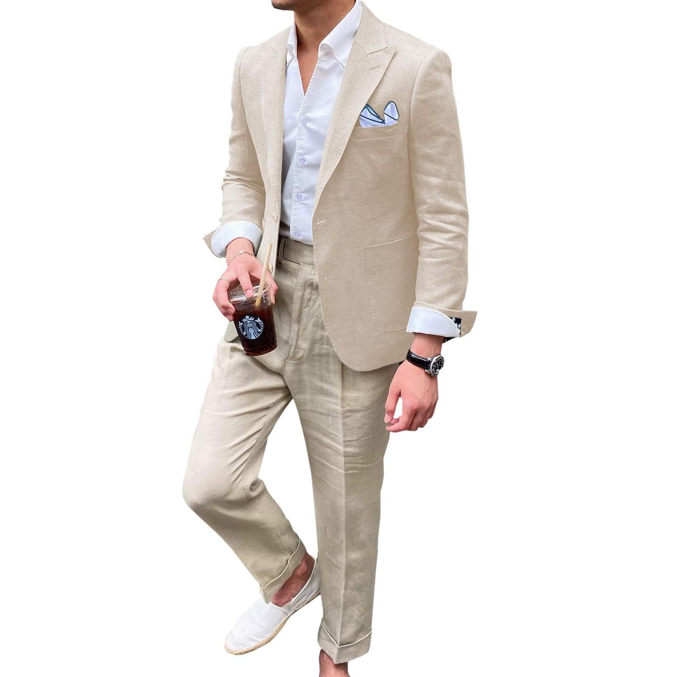 ceehuteey Summer Linen Men's Casual Peak lapel Suit for Blazer