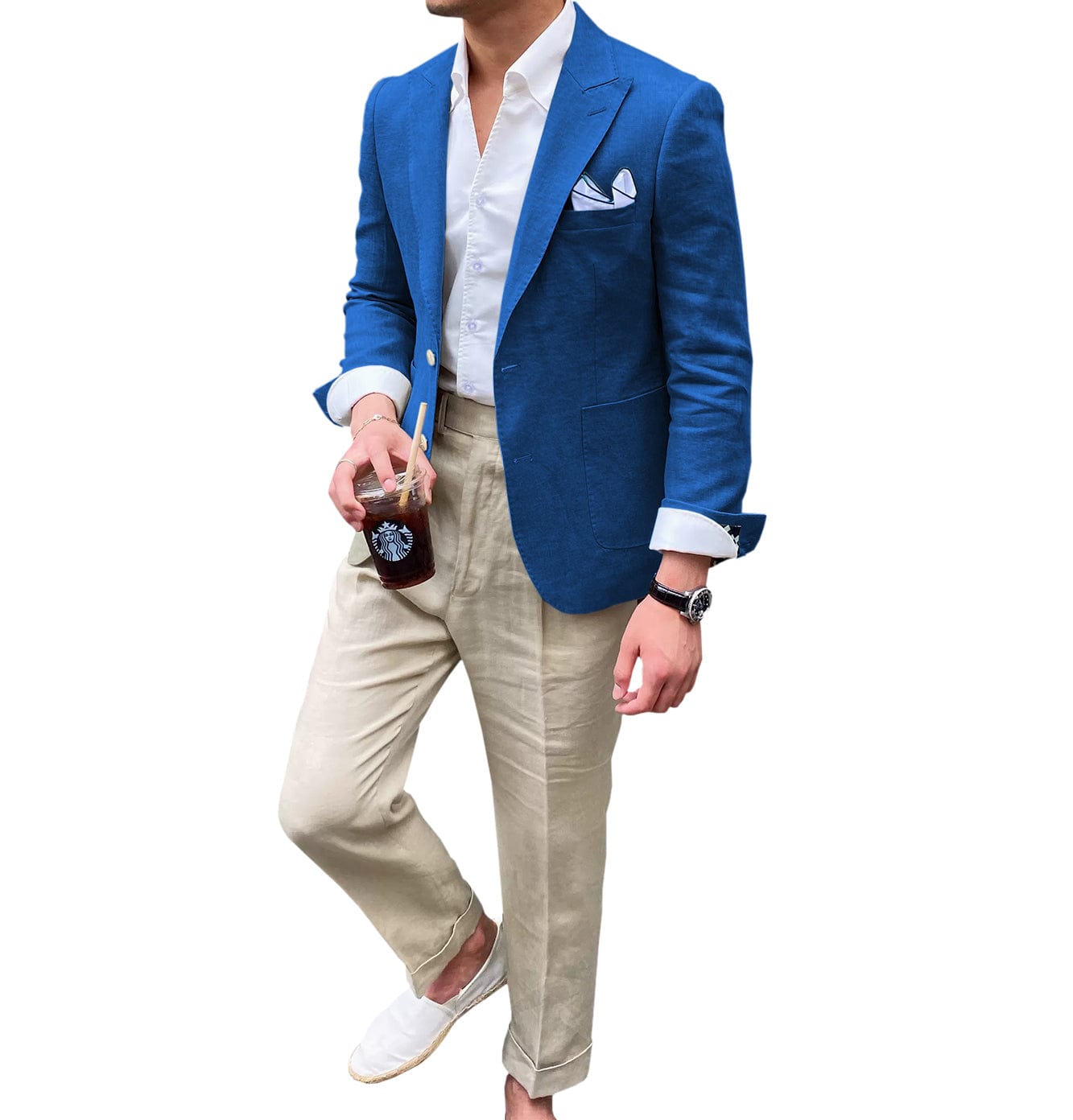 ceehuteey Summer Linen Men's Casual Peak lapel Suit for Blazer