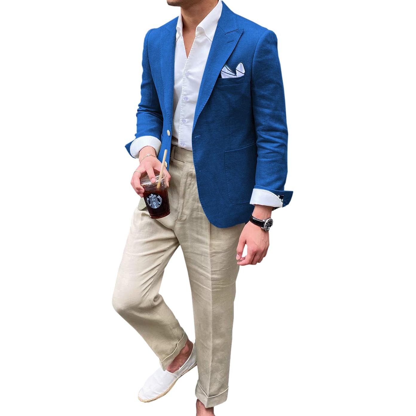 ceehuteey Summer Linen Men's Casual Peak lapel Suit for Blazer