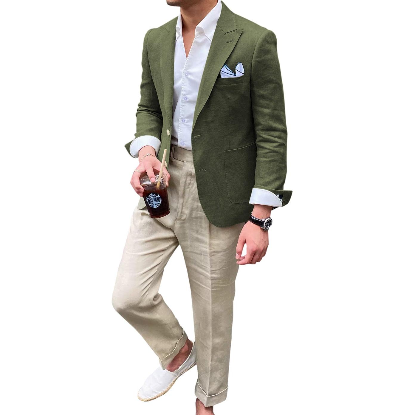 ceehuteey Summer Linen Men's Casual Peak lapel Suit for Blazer