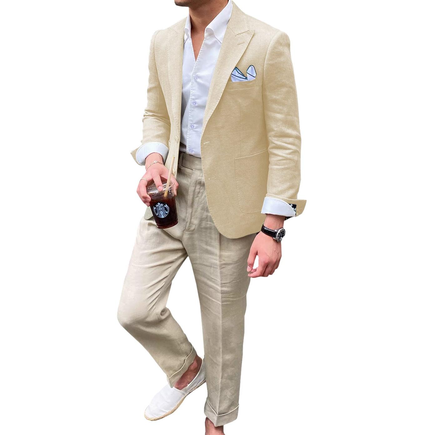 ceehuteey Summer Linen Men's Casual Peak lapel Suit for Blazer