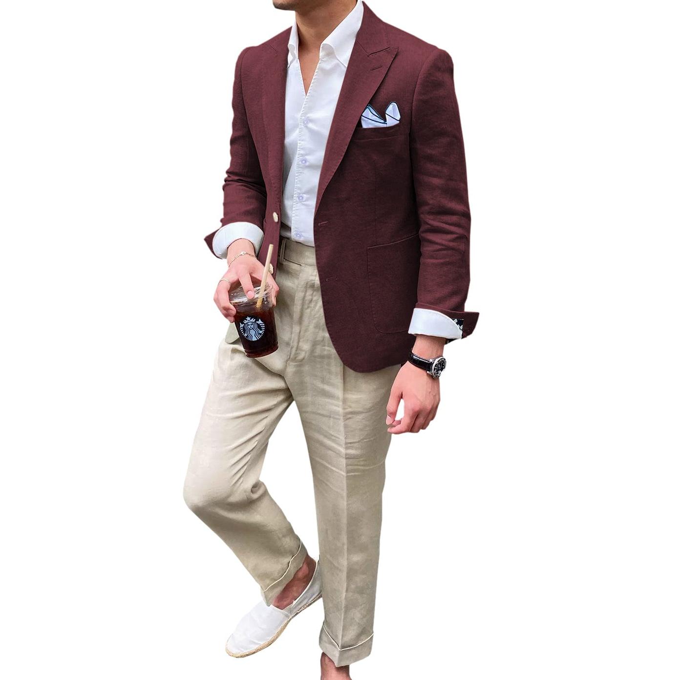 ceehuteey Summer Linen Men's Casual Peak lapel Suit for Blazer