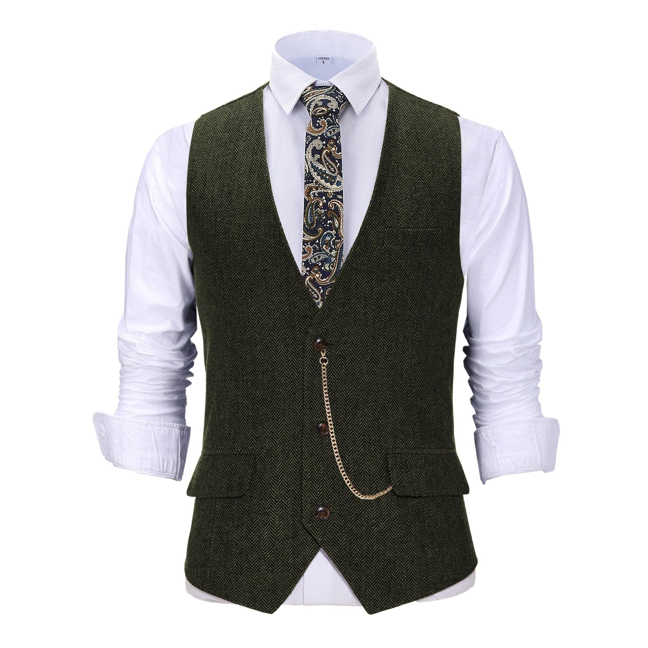ceehuteey Vintage Men's Slim Fit Herringbone V Neck Waistcoat