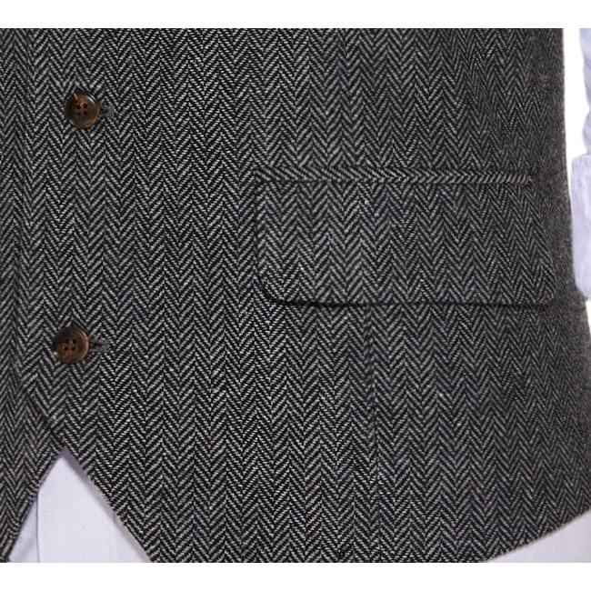 ceehuteey Vintage Men's Slim Fit Herringbone V Neck Waistcoat