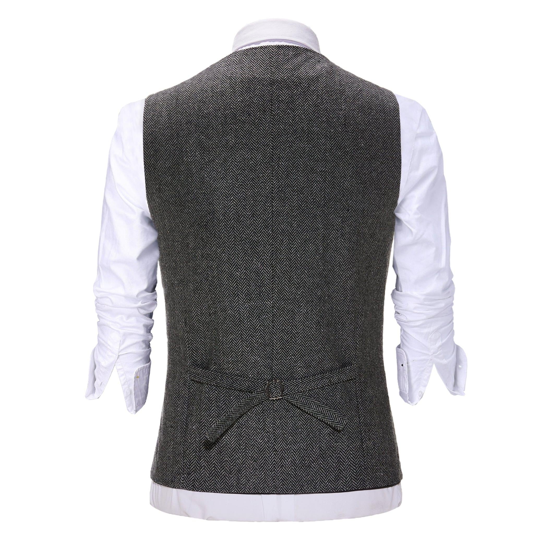 ceehuteey Vintage Men's Slim Fit Herringbone V Neck Waistcoat