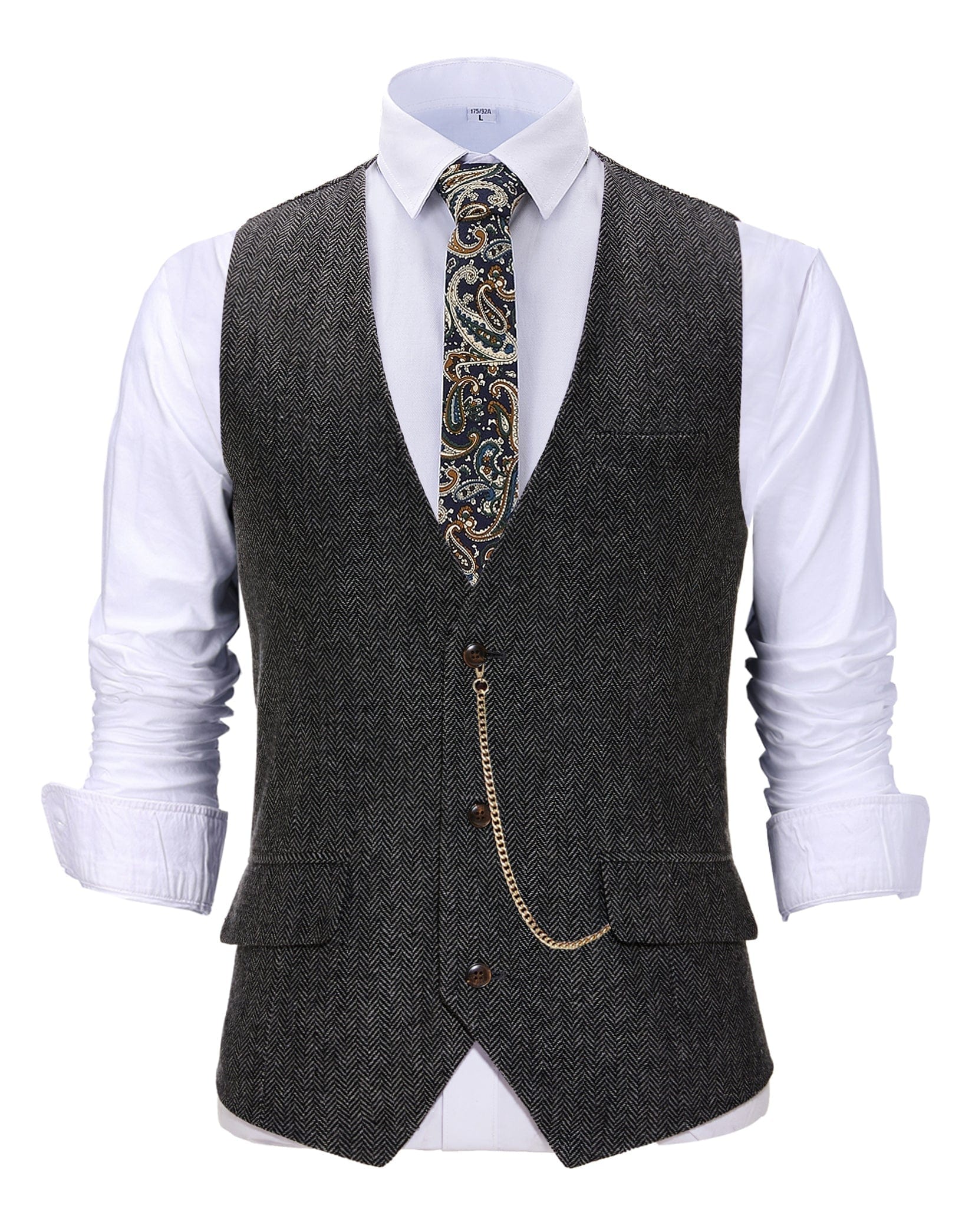 ceehuteey Vintage Men's Slim Fit Herringbone V Neck Waistcoat