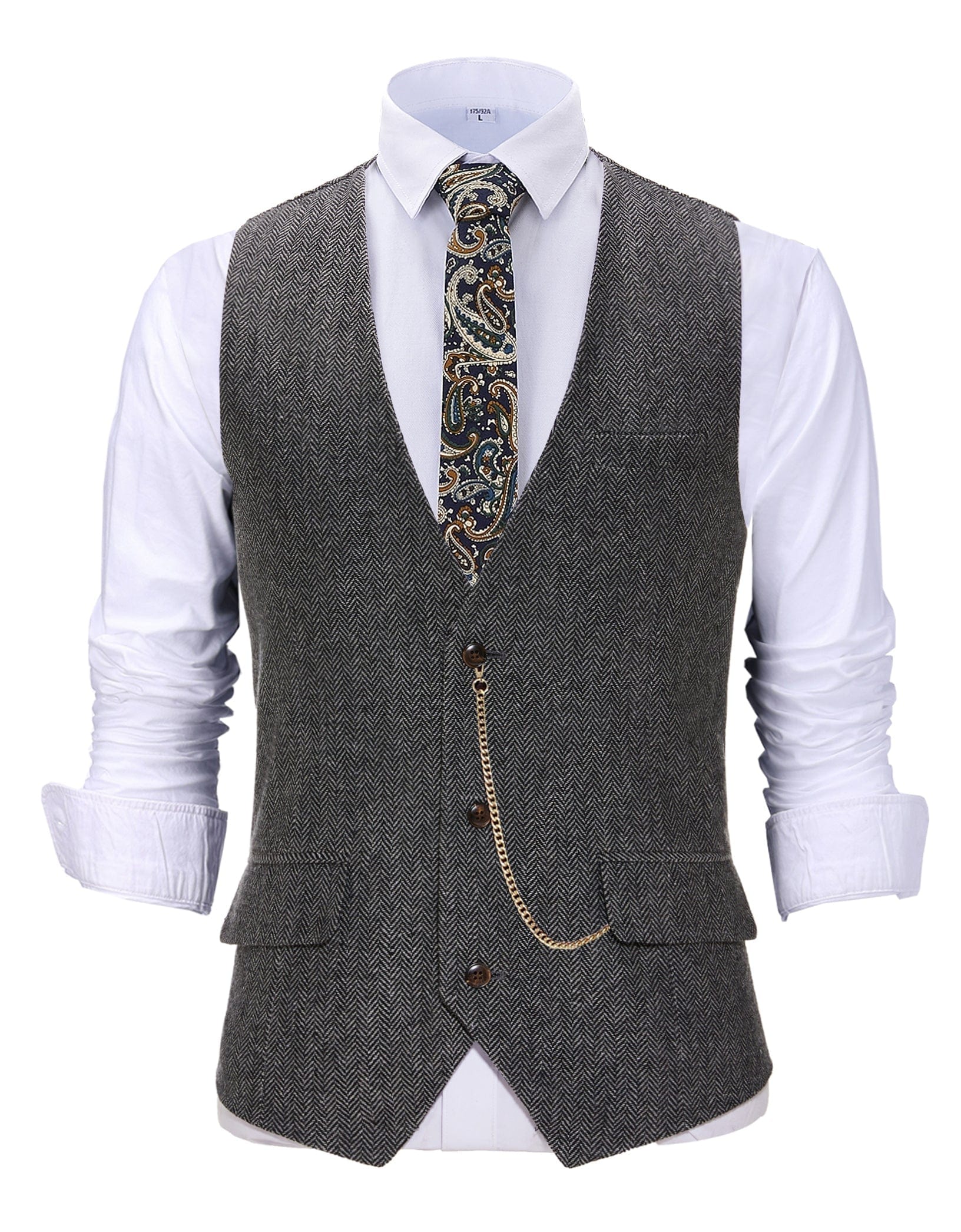 ceehuteey Vintage Men's Slim Fit Herringbone V Neck Waistcoat