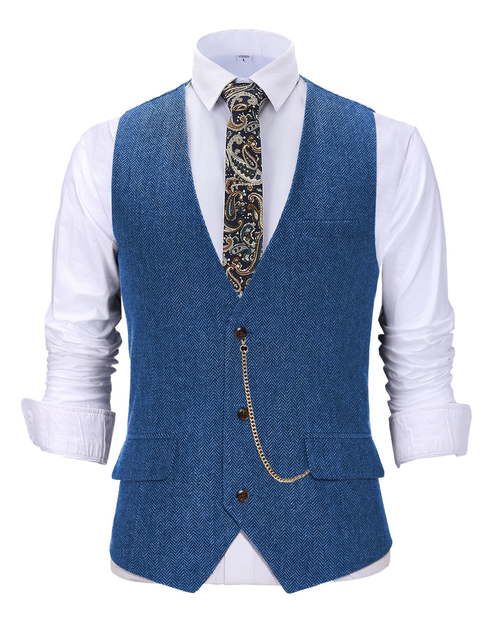 ceehuteey Vintage Men's Slim Fit Herringbone V Neck Waistcoat