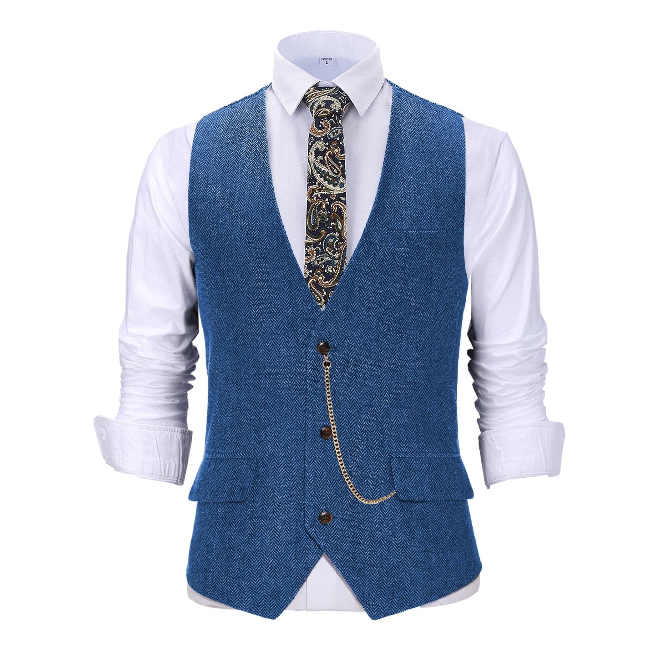 ceehuteey Vintage Men's Slim Fit Herringbone V Neck Waistcoat